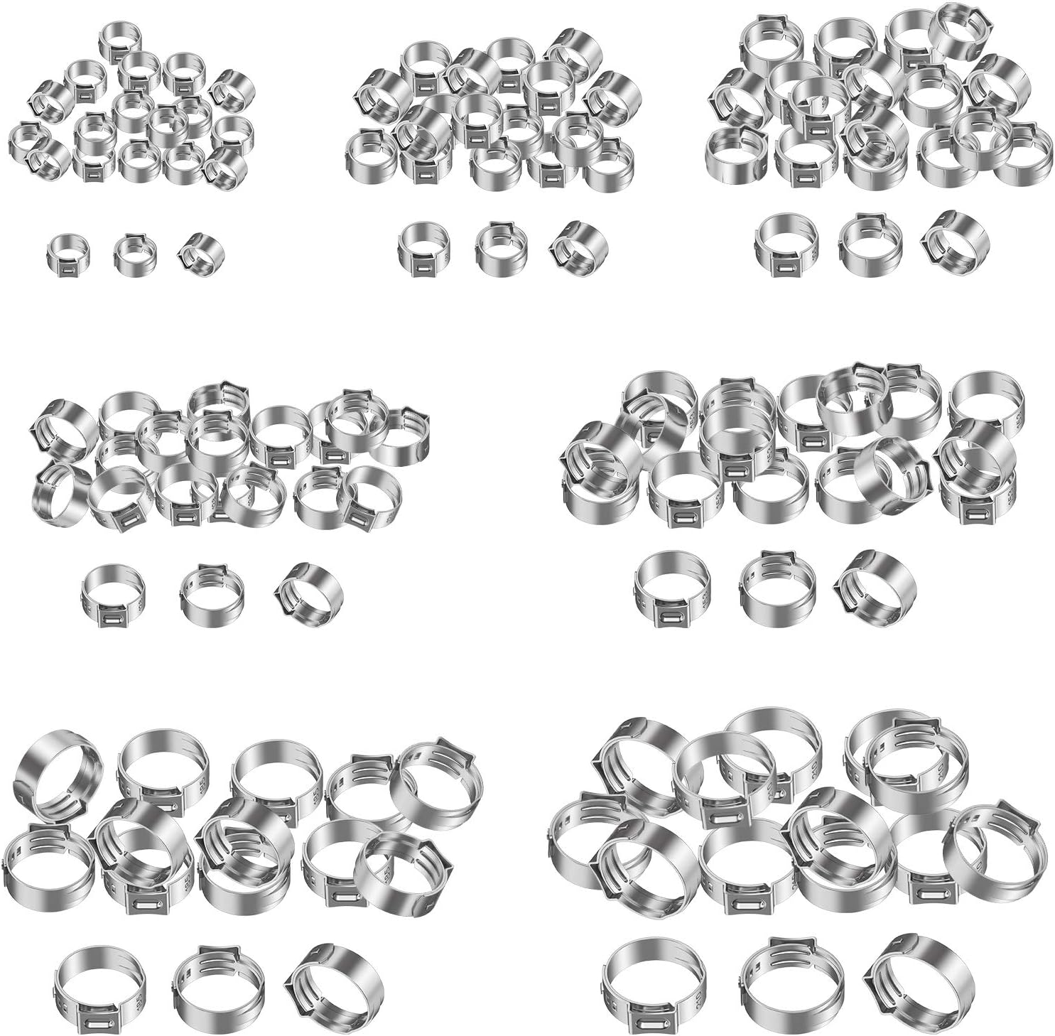 Proster 130pcs Hose Clamps Rings 721mm 304 Single Ear Stepless Hose