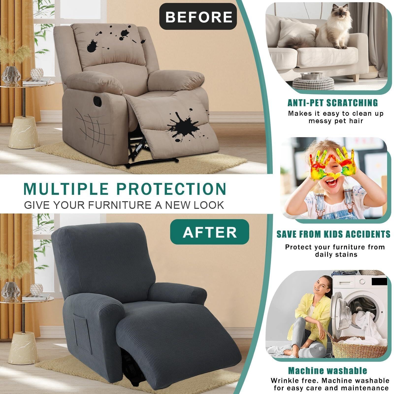 Fodere for poltrona reclinabile 4 pezzi Copripoltrona elasticizzata