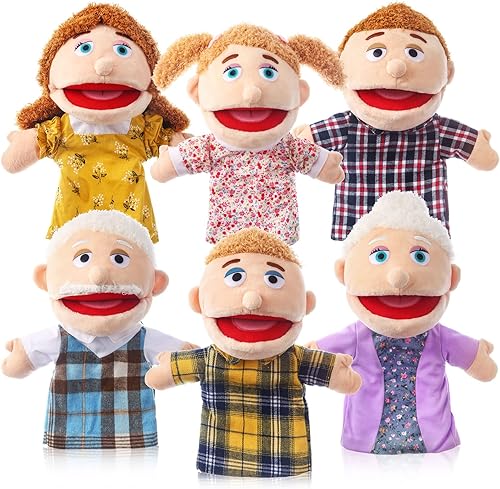 6 marionetas familiares de mano de 12 pulgadas, abuelos, mamá y papá, hermano y hermana, juguetes de peluche para niños, marionetas de juguete para