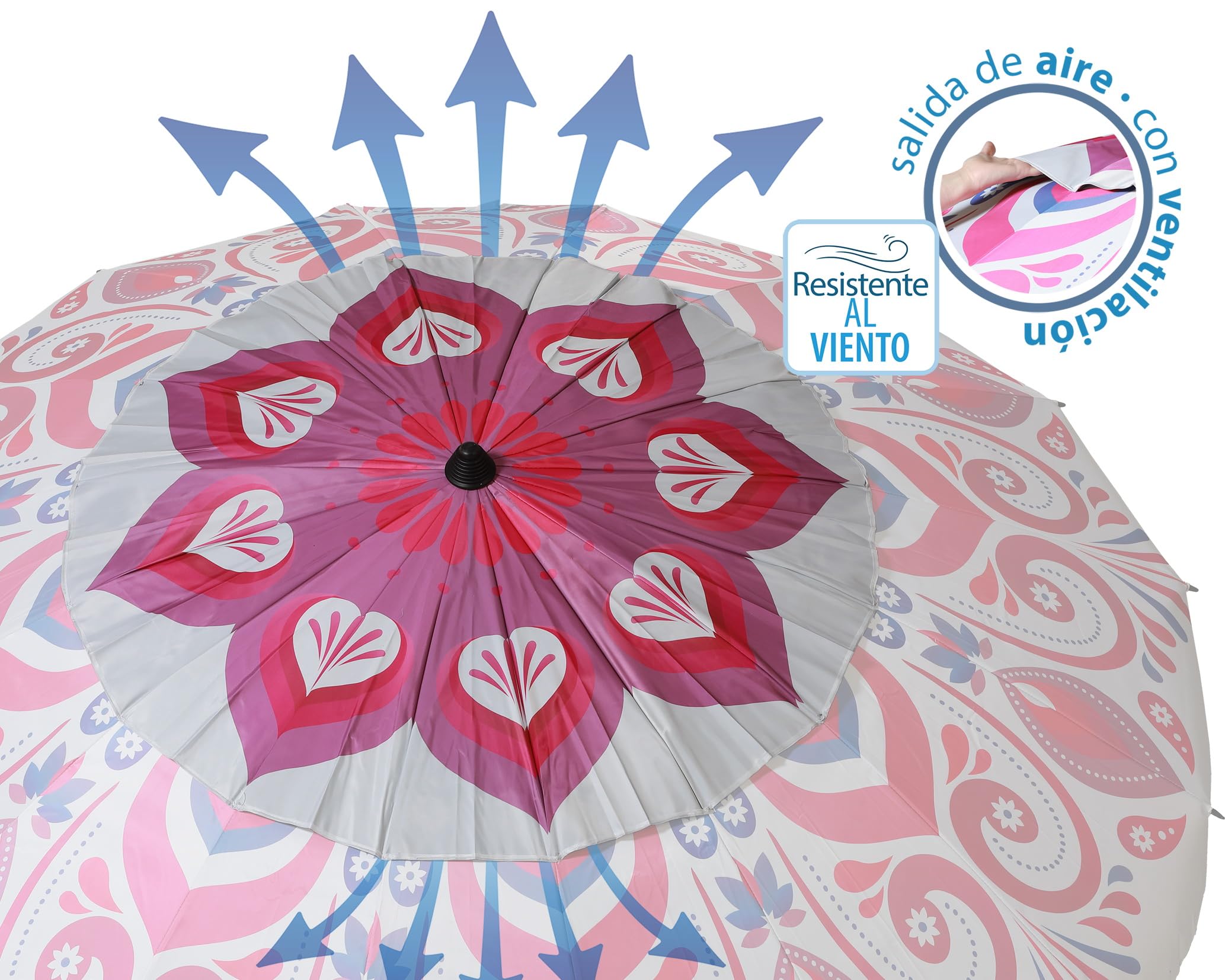 ATOSA atosa sombrilla de playa reclinable de aluminio modelo mándala floral con upf 50+ fucsia