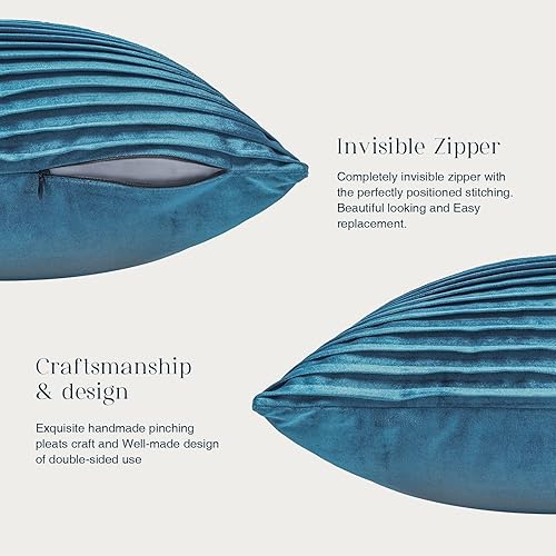 Miniatura 9 de Phantoscope Paquete de 2 fundas de almohada decorativas de terciopelo - Terciopelo plisado hecho a mano - Funda de almohada cuadrada suave y sólida