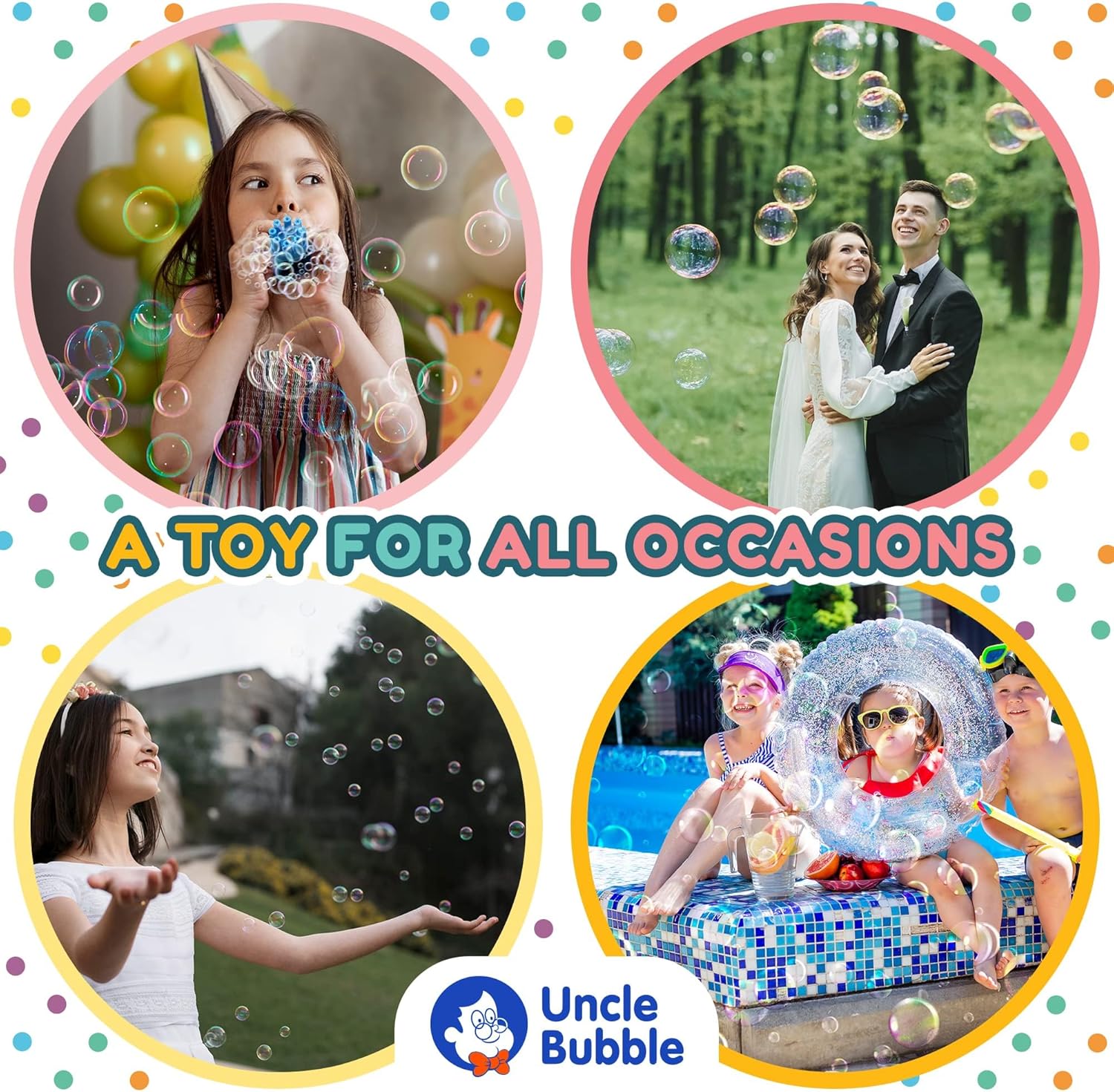 Uncle Bubble Mini Bubble Blower - Non Toxic Plastic Confetti Bubbler, Fun Summer Toys for Kids, Girls and Boys, Blow Thousands of Mini Bubbles in One Breath