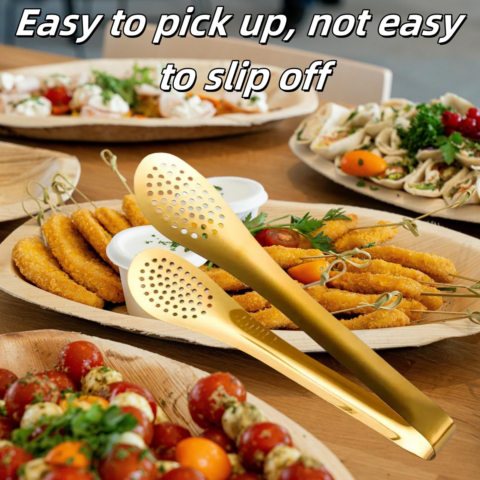 Gold Buffet Tongs - 4 Piece Set with Drip Holes -7