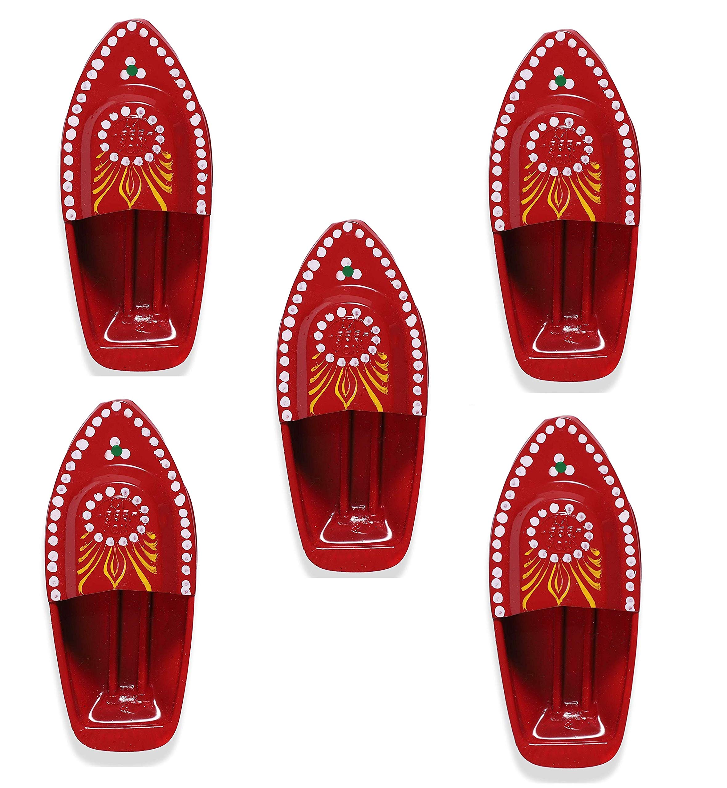 KRIWIN 5pcs Red Hand Painted Fun Steam Powered Tin Toy Boat Nav Pop Put Putt Candle Powered Fuel Flame with Free Dropper and Candle