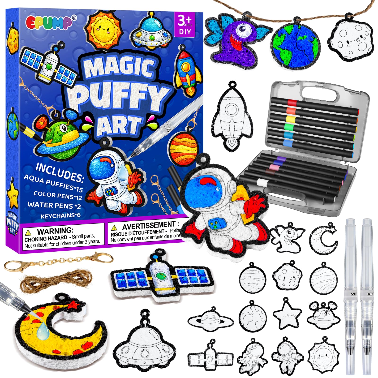 EPUMP 15Pcs Space Puffy Art Craft Kit for Kids, 3D Magic Foam Texture Painting Art Kit with 12 Colour Pens, DIY Colouring Arts and Crafts for Boys Girls Age 3 4 5 6