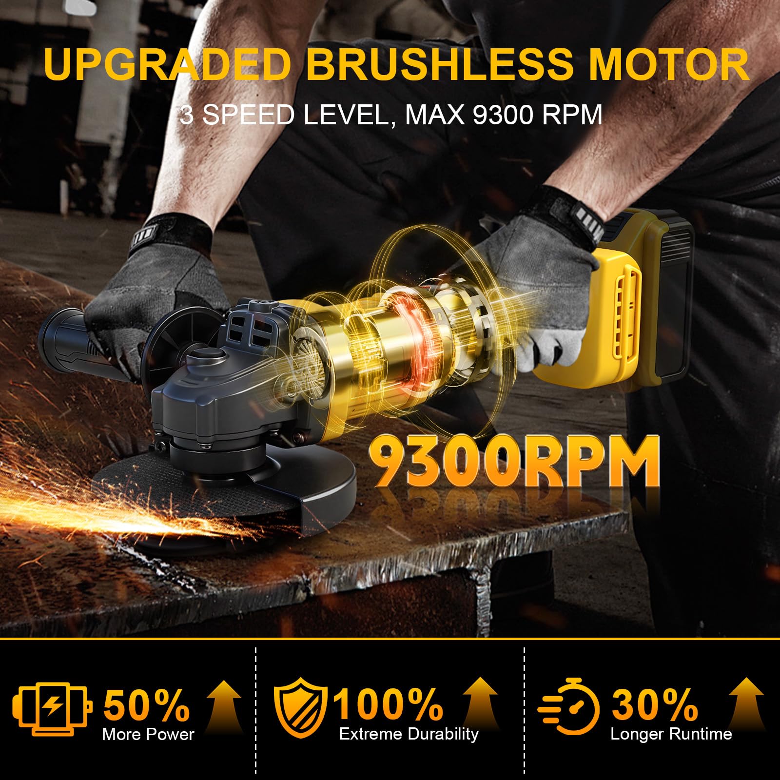 Amoladora angular inalámbrica 2 en 1 de 125 mm y sierra circular para Dewalt 20 V máximo (sin batería), rotación de 180° e inclinación de 45°, 3 velocidades 9300 rpm, sin escobillas con pantalla LED