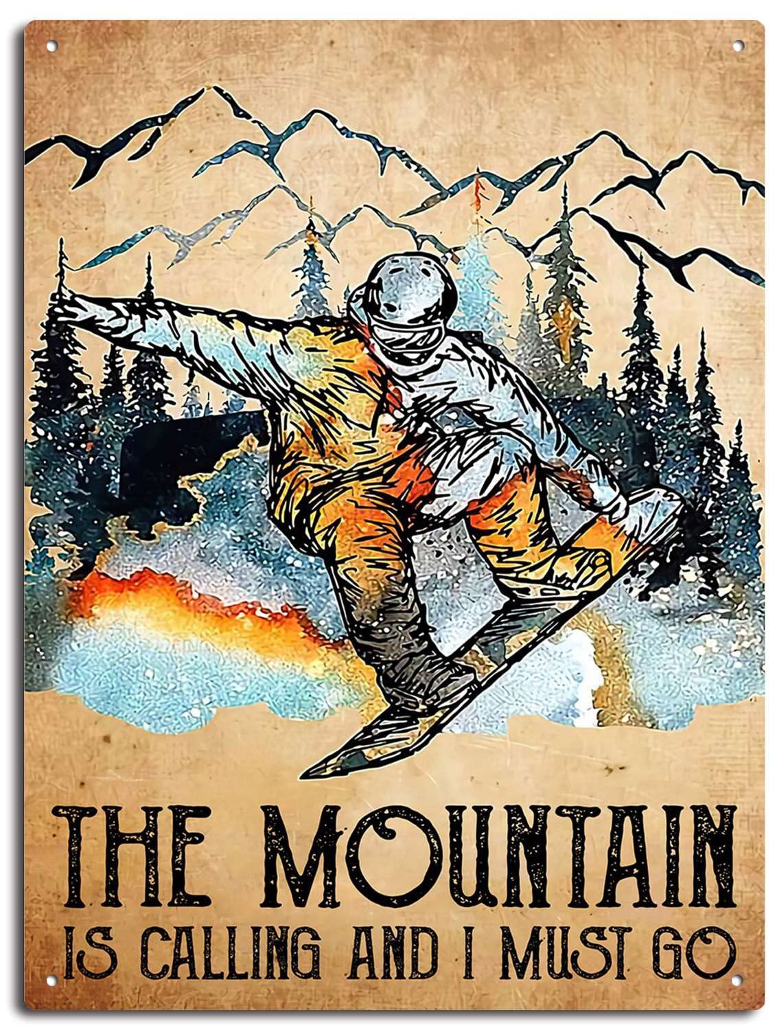 Vintage tin Sign Ski Mountain is Calling, I Must go-Vintage Metal Tin Sign Warning Sign Gift Garden Yard Sign Festival Decoration Family Farm Garage Art Wall Sign 5.5x8inch
