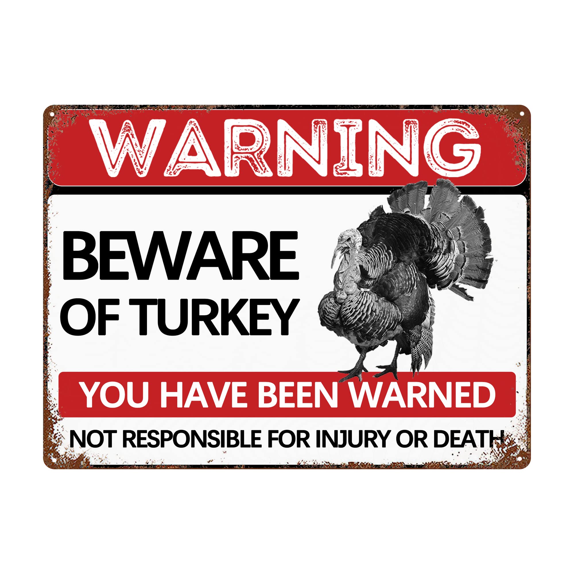 BAIWIFE Turkey Warning Sign - 12x16 Inch Vintage Rustic Metal Poster for Outdoor Yard Fence Wall Office Home Decor