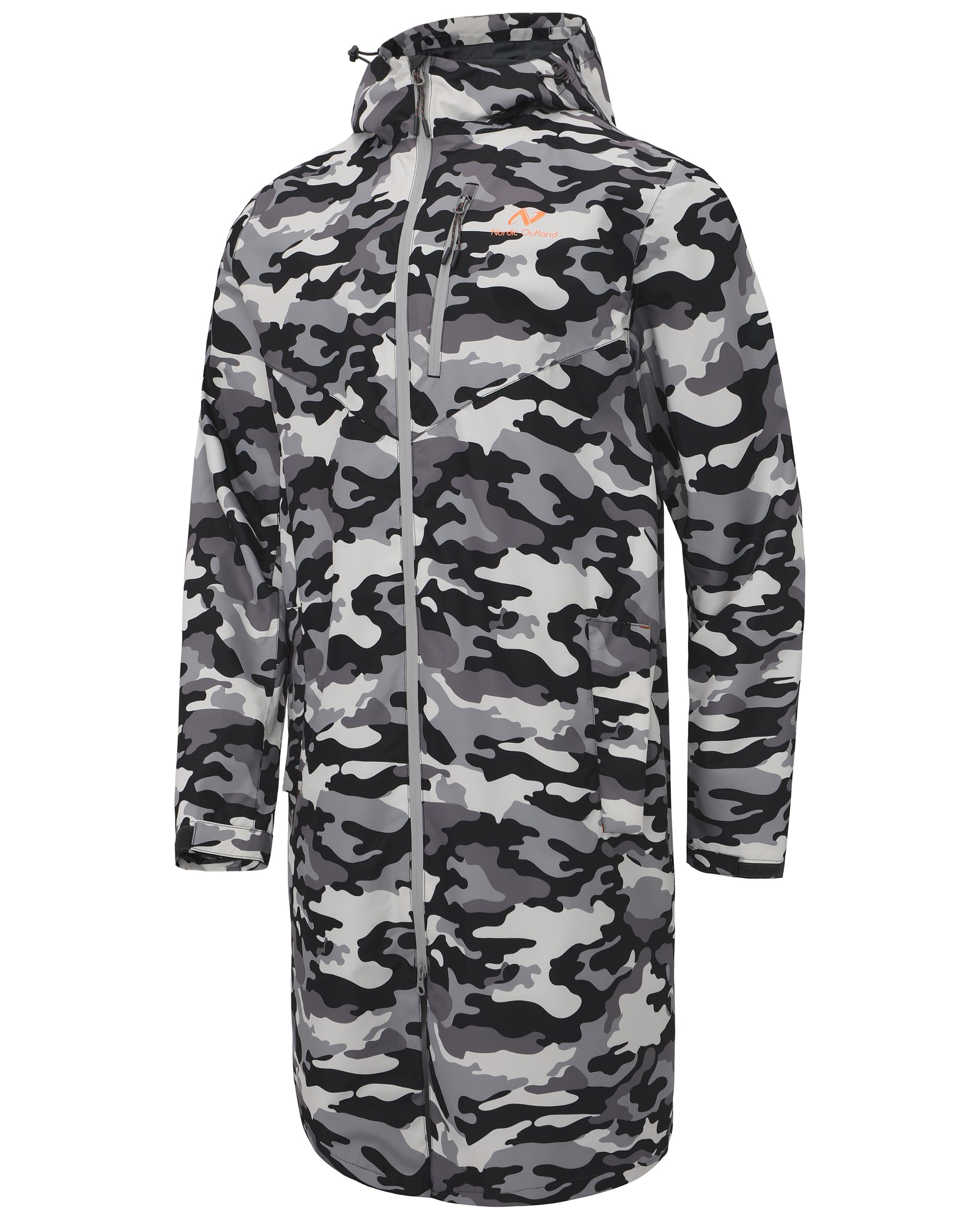 NORDIC OUTLAND Rain Jacket Men,Waterproof Breathable Long Raincoat with Hood Mesh Lining,Windbreaker for outdoor activities
