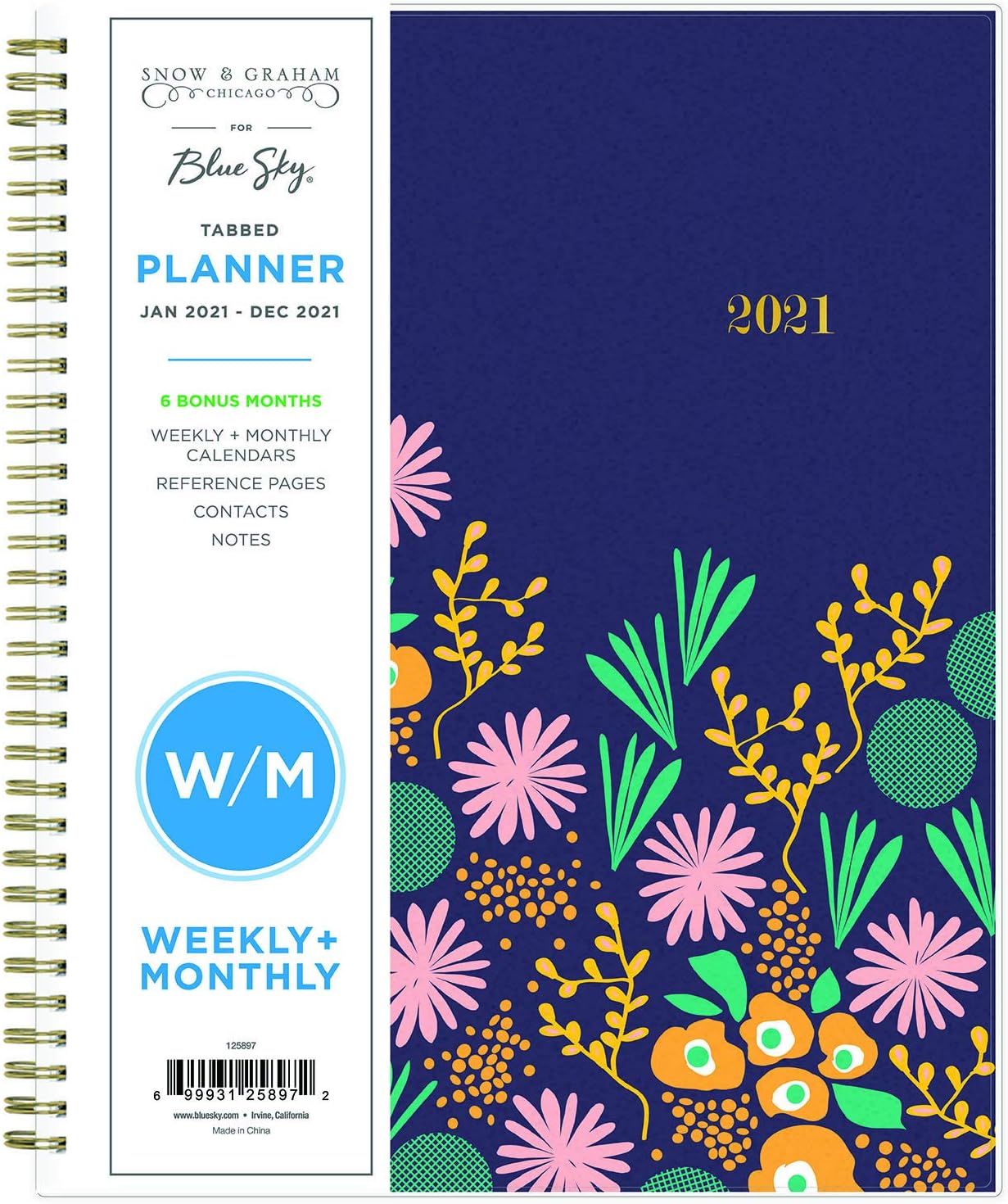 Snow & Graham for Blue Sky 2021 Weekly & Monthly Planner, Frosted Flexible Cover, Twin-Wire Binding, 8.5" x 11", Kukka (125897)