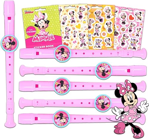 Classic Disney Disney Minnie Mouse - Paquete de 6 flauta musical de Minnie Mouse con calcomanías adicionales para niños niñas niños fiestas