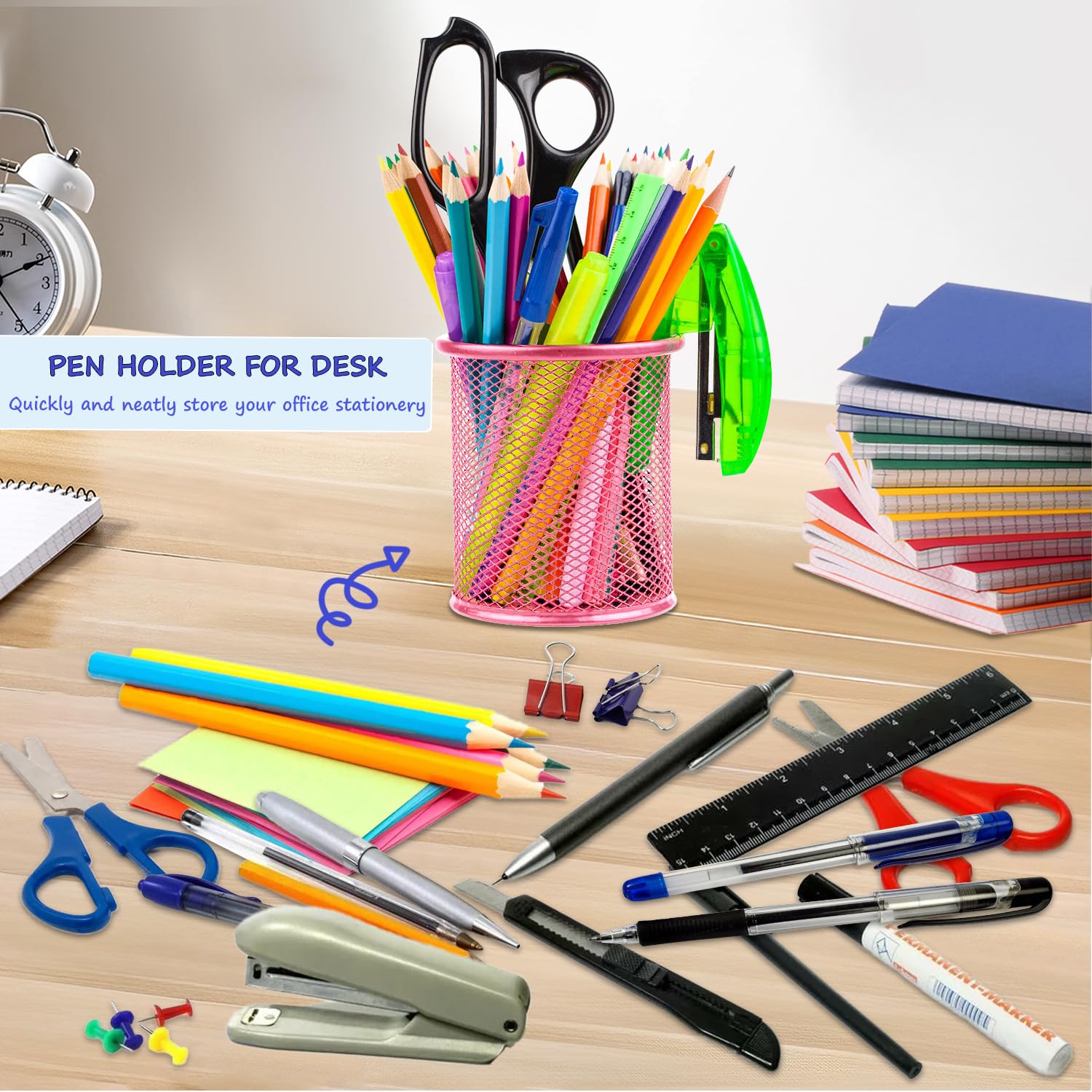 Qualsen Pack of 2 Pink Metal Pen Holders, Desk Organizer with Airy Mesh Design, 2 pack - Image 4