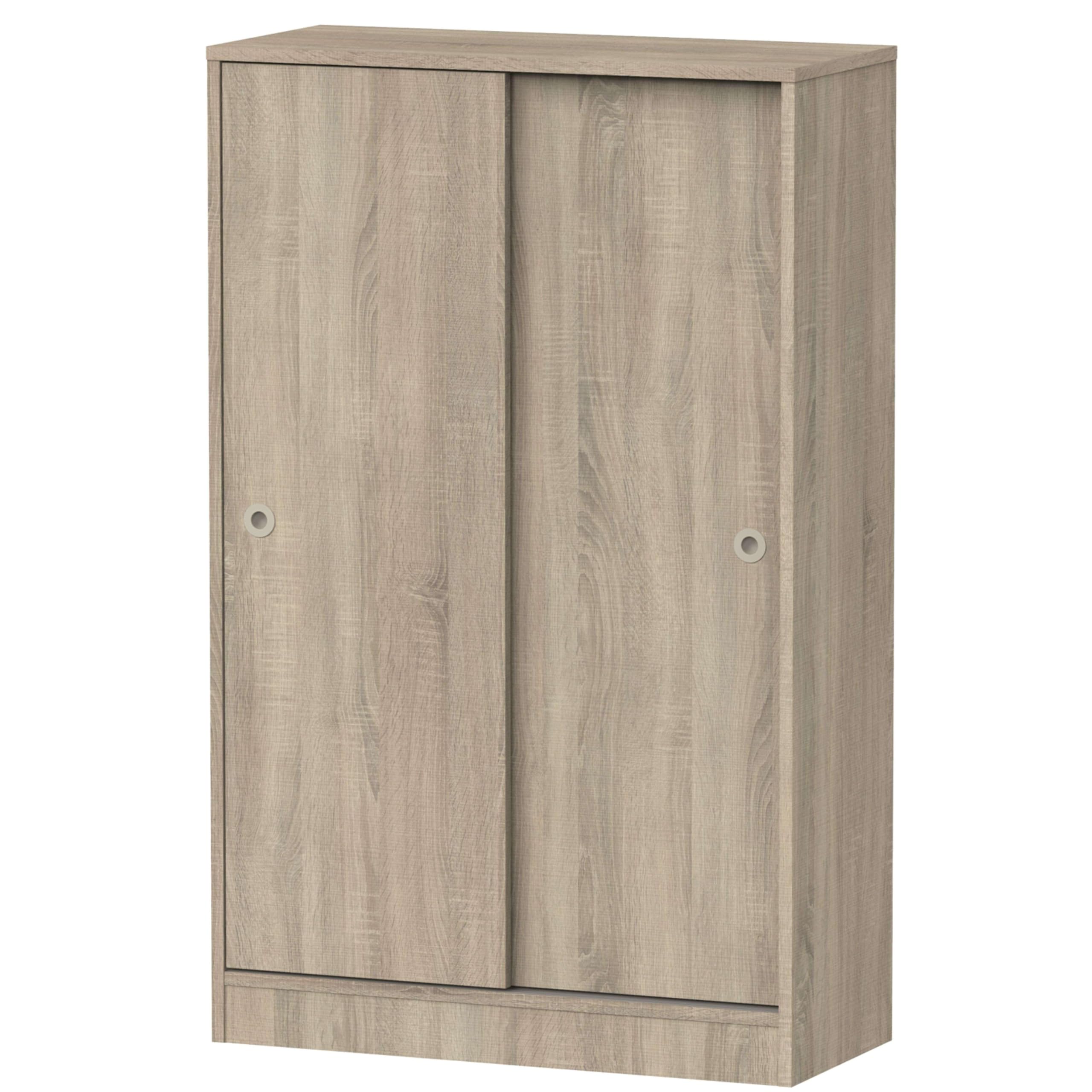 Muebles Pitarch | Armadio Ausiliario Multiuso basso porte scorrevoli per pulizia, cucine, gallerie, uffici 120x74x33cm (altezza x larghezza x profondità), Bianco e Rovere Cambrian, Collezione Tibet