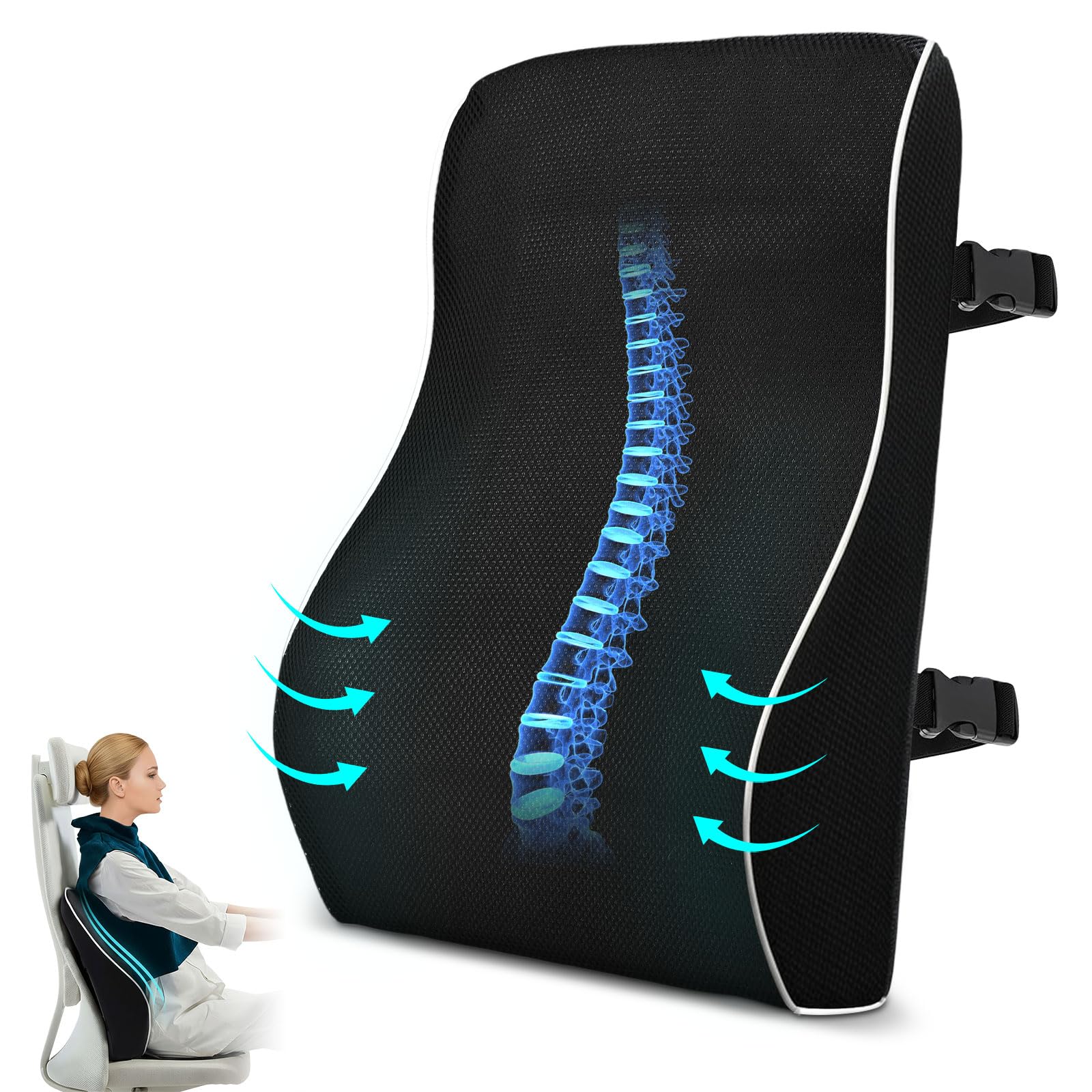 Cuscino Lombare Ergonomico, Cuscino di Supporto Lombare in Memory Foam Cuscino Lombare Sedia Ufficio con Doppie Cinghie Regolabili per casa Ufficio Auto Viaggio