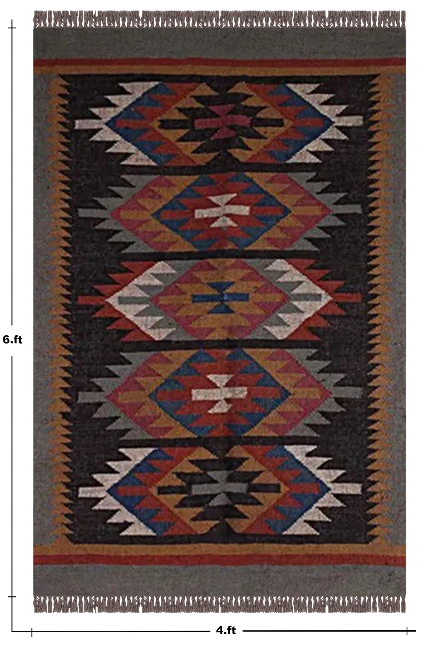Tappeto reversibile in lana e iuta, 6 quadrati, nero e multi lana, tappeto kilim tessuto a mano, per interni ed esterni, ecologico, in lana, juta, tappeto per comodino, tappetino quadrato da