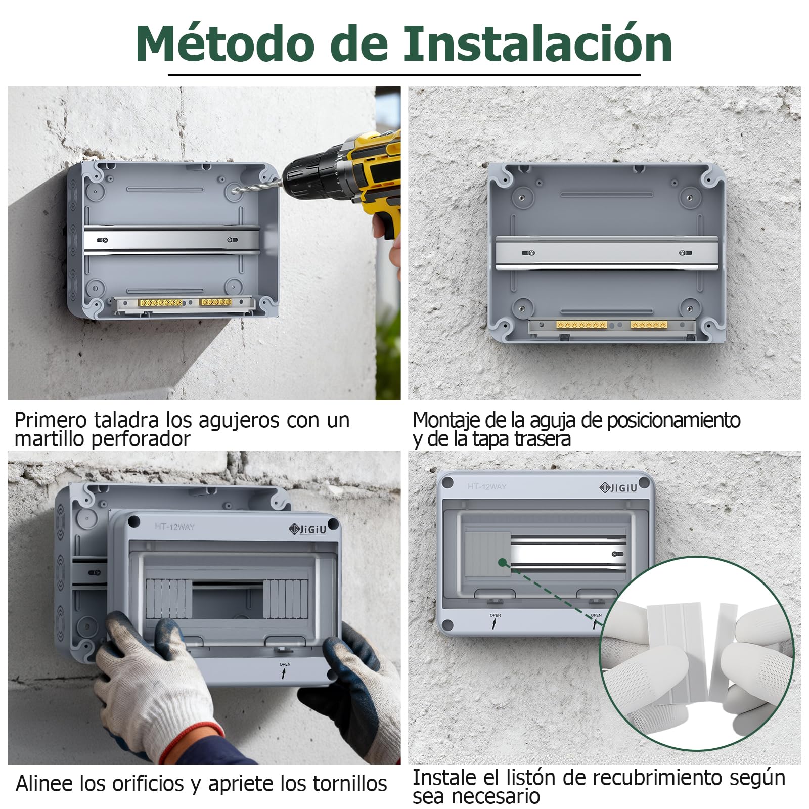 JiGiU Caja de Distribución de 12 Módulos, Caja de Fusibles Empotrada IP65, Carcasa Impermeable y Resistente a la Humedad Material ABSpara para Jardines, Columnas de Carga (255 * 200 * 110mm)