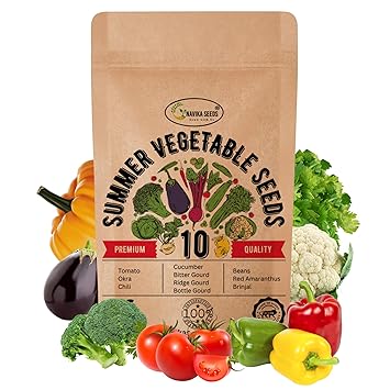 Navika Seeds 10 Packets Of Organic & Hybrid Summer Vegetable Seeds For Home Garden & Planting For Pots And Patio- Includes Free Growing Guide For Kitchen Gardening (10 Summer Vegetables Seeds) - image, photos