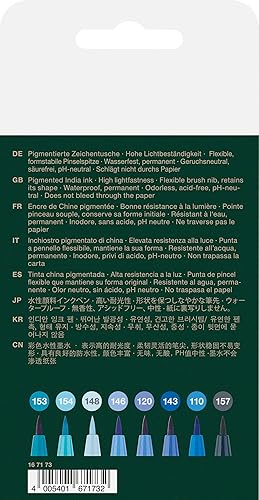 Miniatura 2 de Faber-Castell PITT Artist Pen Brush India Ink Pen - Cartera de 8 - The Blues, 167173