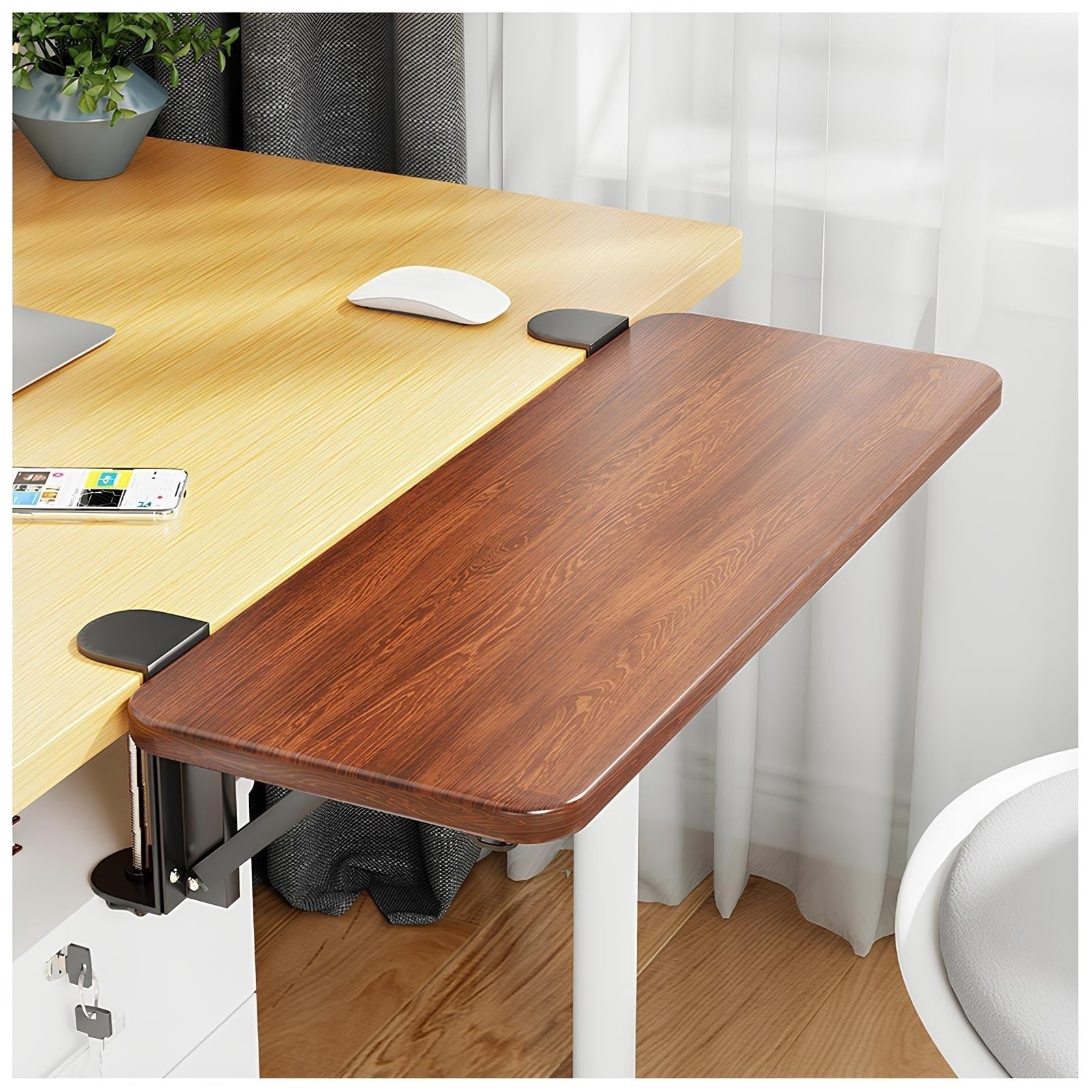 Große Schreibtisch-Erweiterungsablage aus Holz, faltbare Tastaturablage für Zuhause und Büro, multifunktionale Armlehnen und Regale, 60 x 25 cm, platzsparendes Schreibtischzubehör