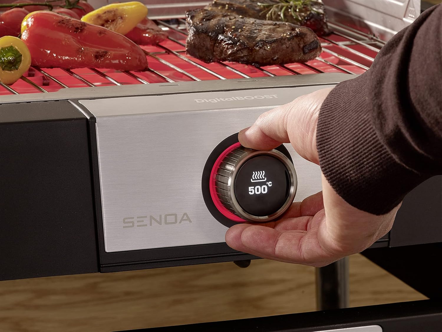 SEVERIN SENOA DigitalBOOST S - Barbecue elettrico con supporto, con avvio rapido fino a 500 °C, per balcone con superficie SafeTouch, in acciaio inox/nero, PG 8118 SEVERIN SENOA DigitalBOOST S - Barbecue elettrico con supporto, con avvio rapido fino a 500 °C, per balcone con superficie SafeTouch, in acciaio inox/nero, PG 8118