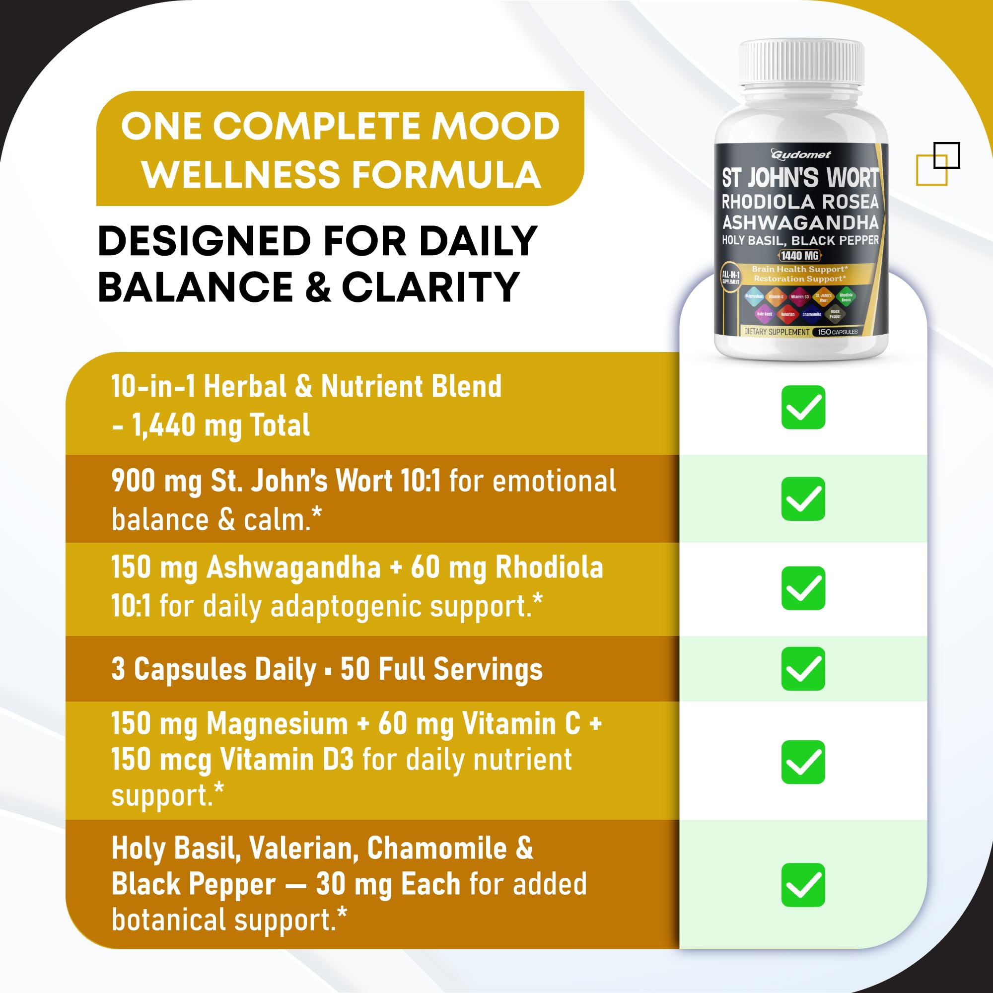 St. John's Wort Complex 1,440mg with Ashwagandha for Brain Wellness, 150 Ct — Amazon image 6