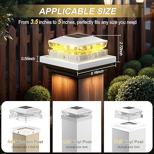 Miniatura 4 de Paquete de 8 luces solares para postes de luz, impermeable, funciona con energía solar, 4 x 4 IP65, luces solares blancas para exteriores, para