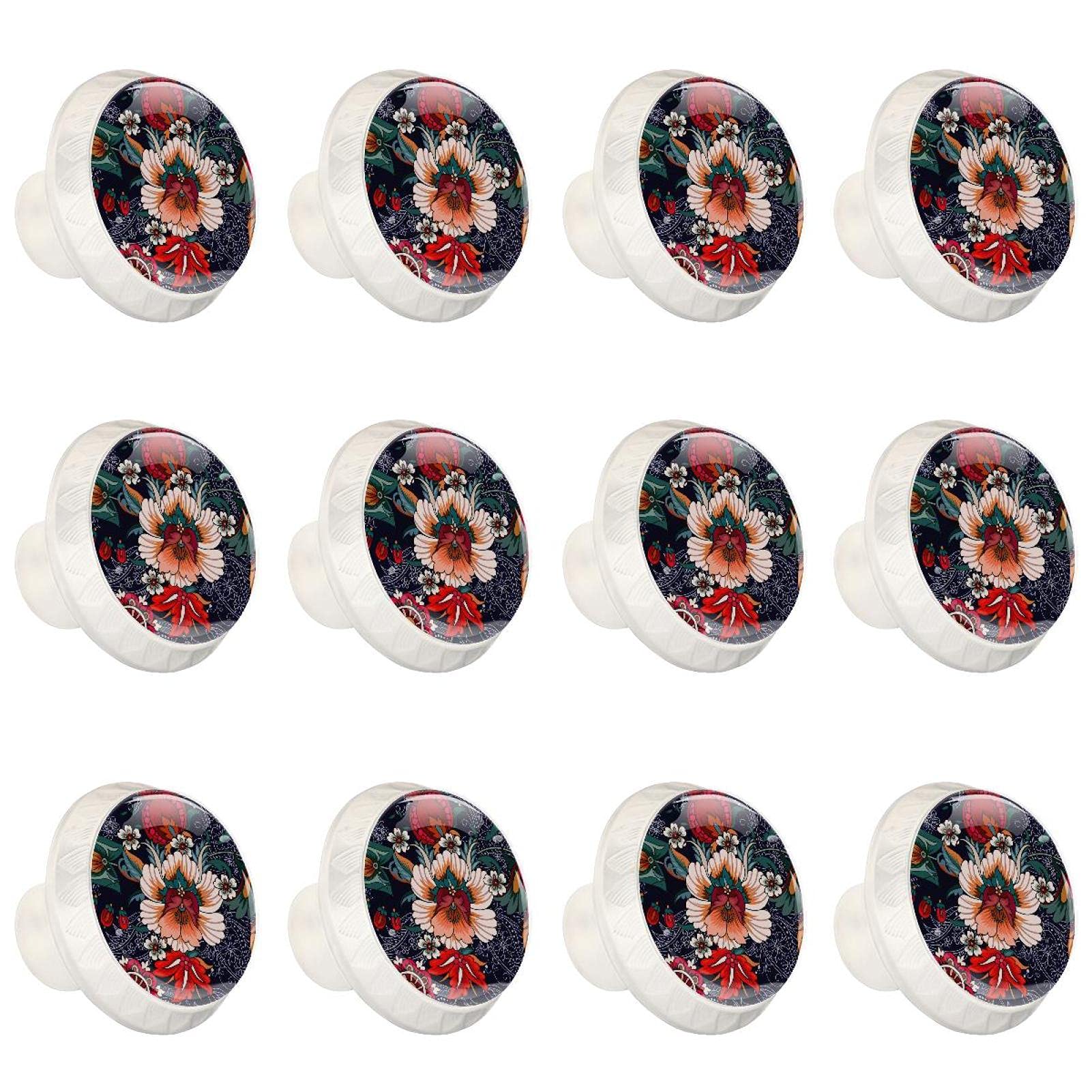 Poignées boutons d'armoire ronds au motif fleur folklorique pour commode premium