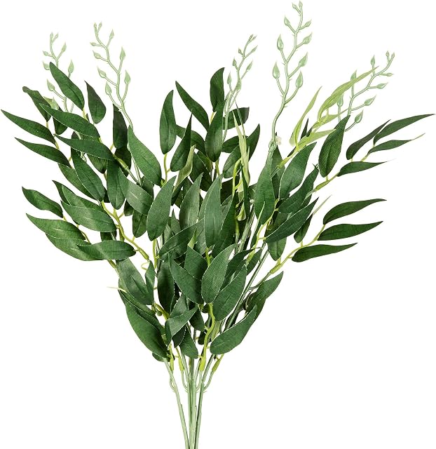 Whaline Artificial Willow Plant Leaves 3 Pack Faux Silk Willow Vine Twigs Fake Greenery Willow String with 5 Branches for Flower Arrangement Indoor Outdoor Party Home Wedding Wreath Decor, 20 Inch