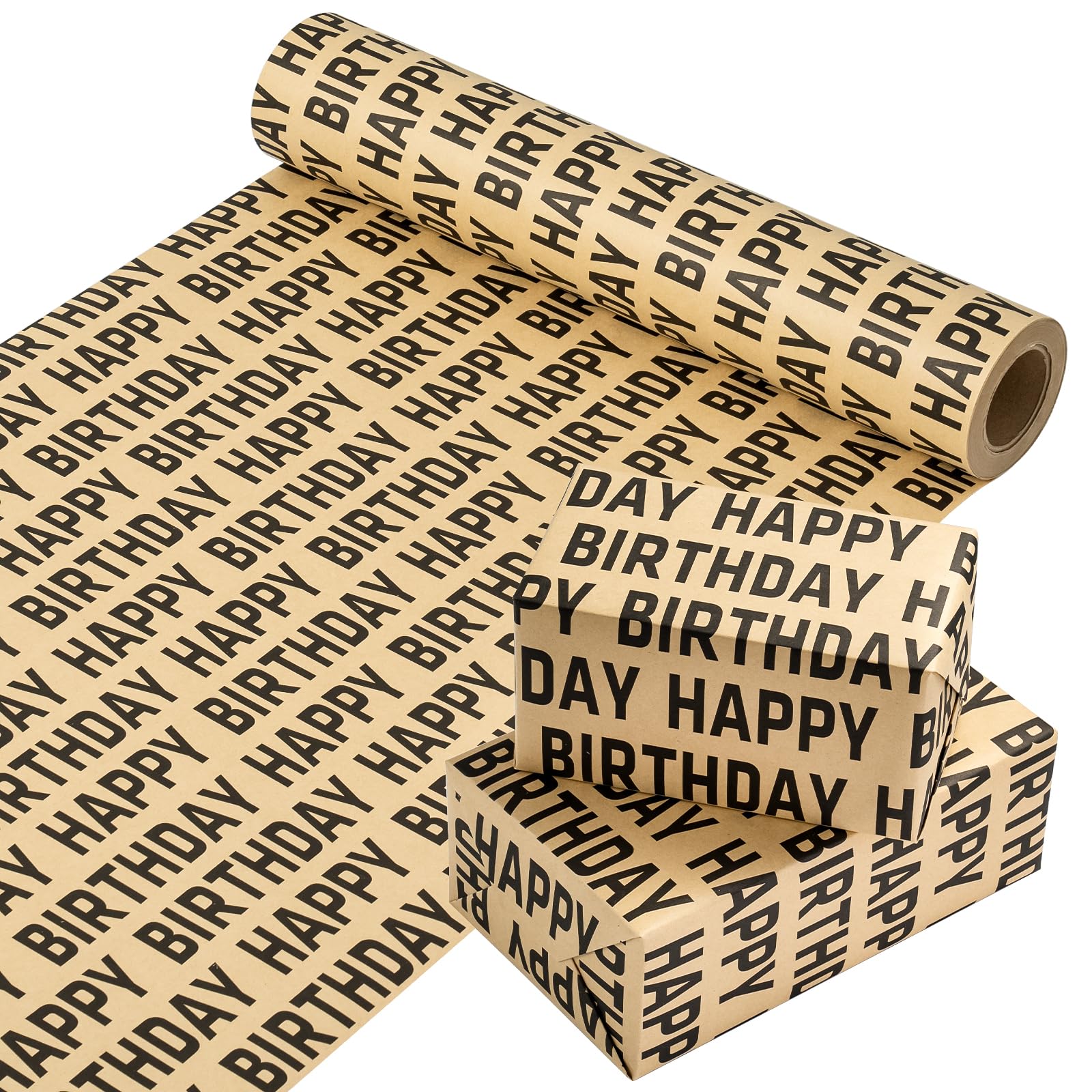 WRAPAHOLIC Rollo de papel de regalo de cumpleaños gigante, 30 pulgadas x 33 pies, papel de regalo de feliz cumpleaños negro para hombres y mujeres, celebración de fiesta