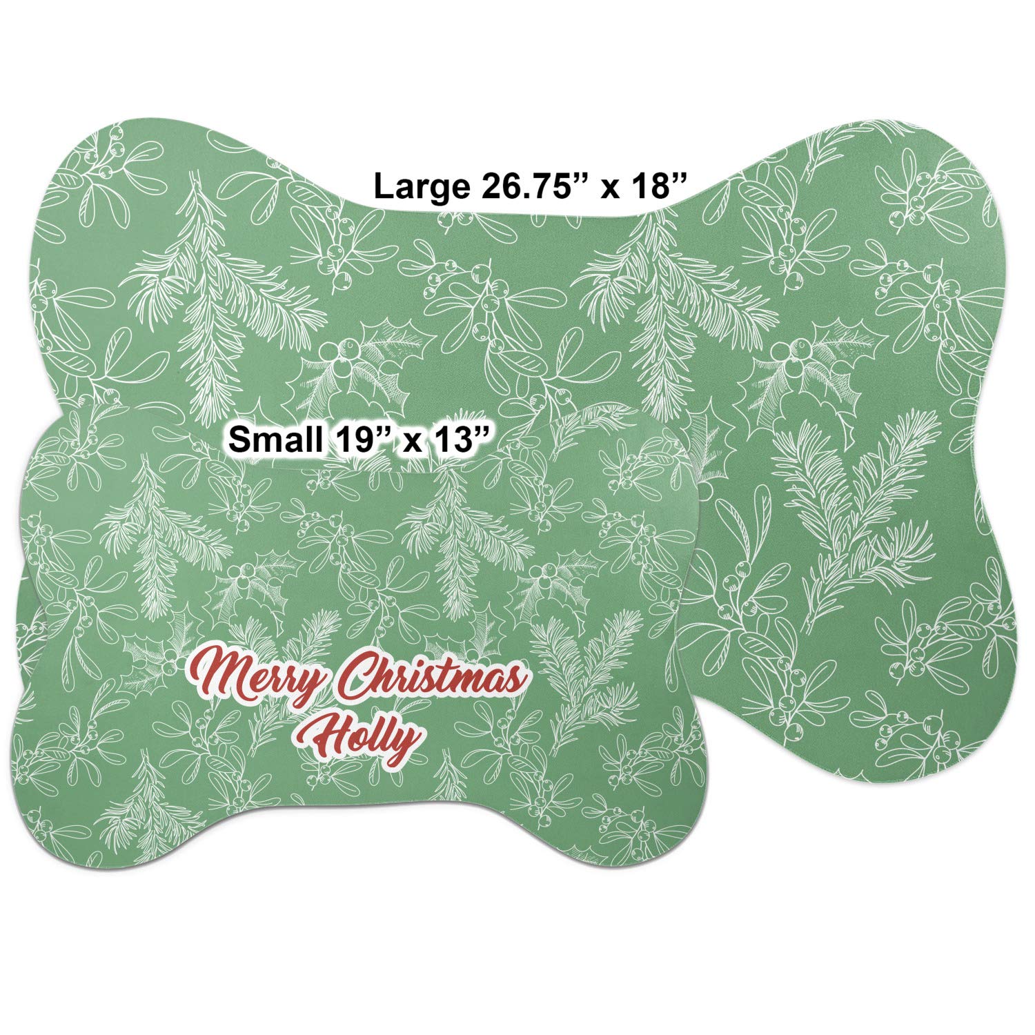 YouCustomizeIt Personalized Christmas Holly Bone Shaped Dog Food Mat (Small)