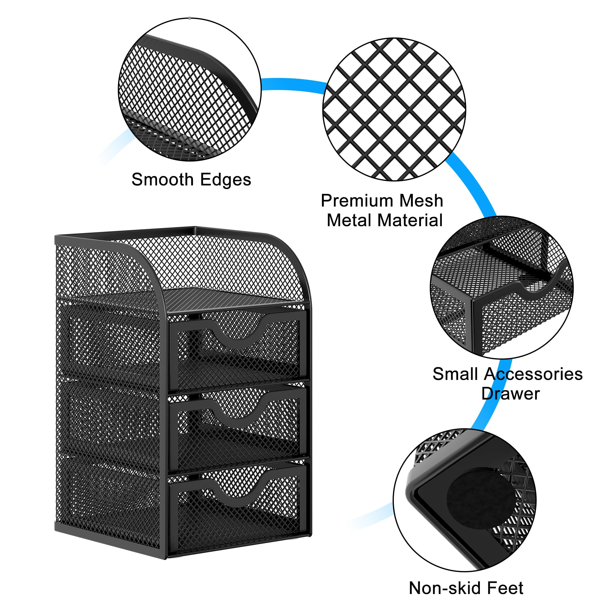 Easypag en maille filet Organiseur de bureau 3 tiroirs Mini Clapier Fournitures de bureau