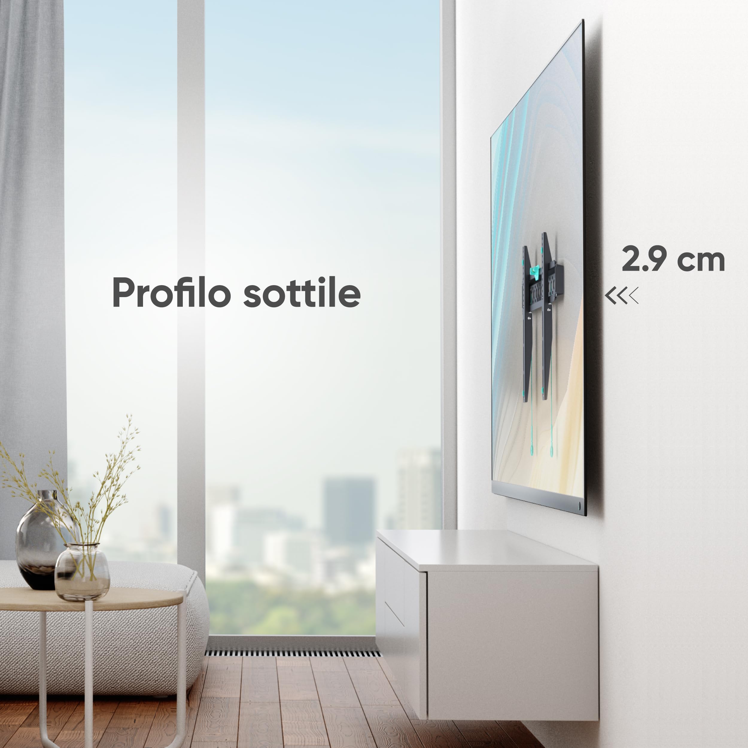 ONKRON Supporto TV Parete Fisso 43-85 pollici VESA 75x75-600x400 mm Carico 68,2 kg Nero
