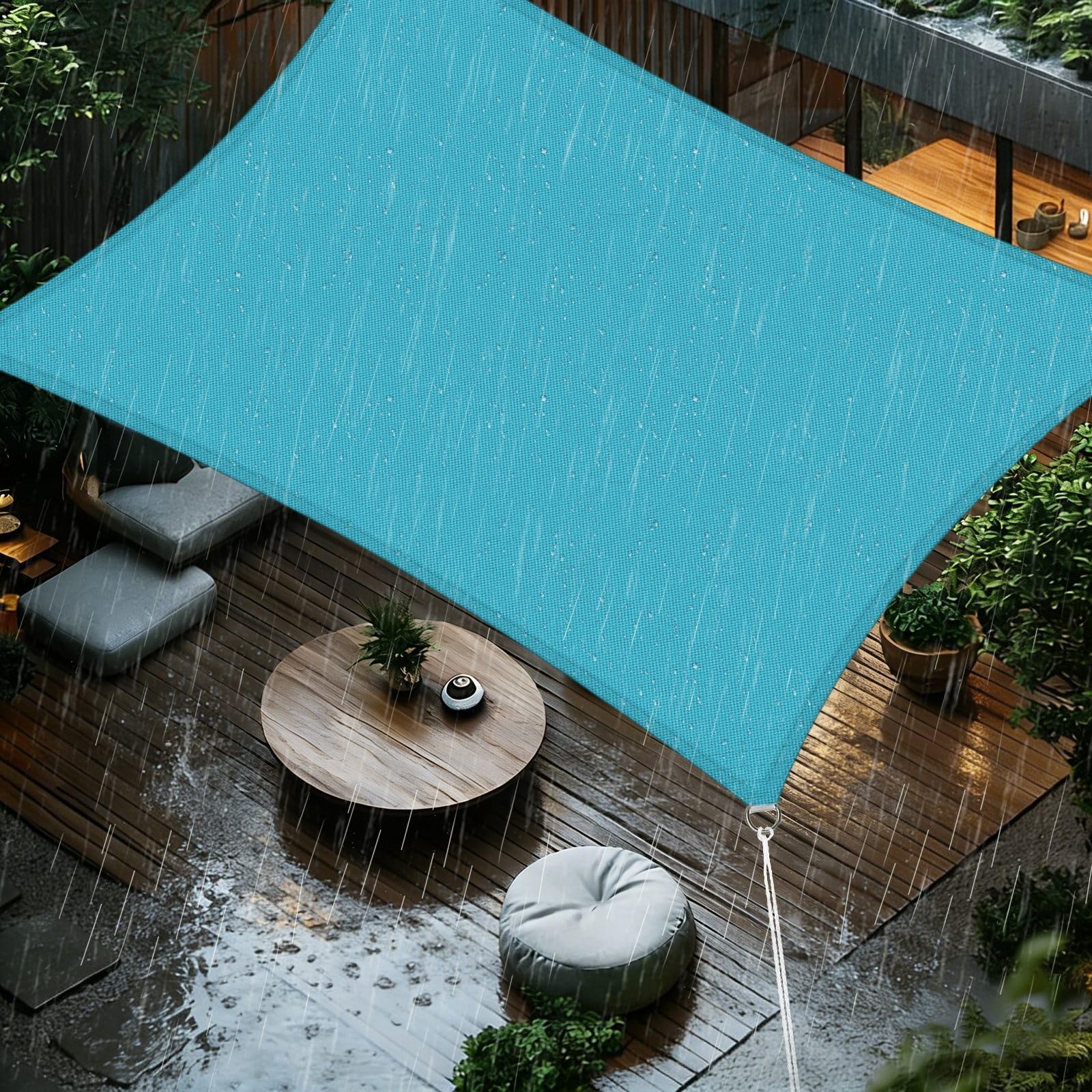 Sun Shade Sail 3x4m Rectangle Waterproof PES Polyester 98% UV Block Sunscreen Awning Canopy for Outdoor Garden Patio Yard Lawn Party, Lake Blue