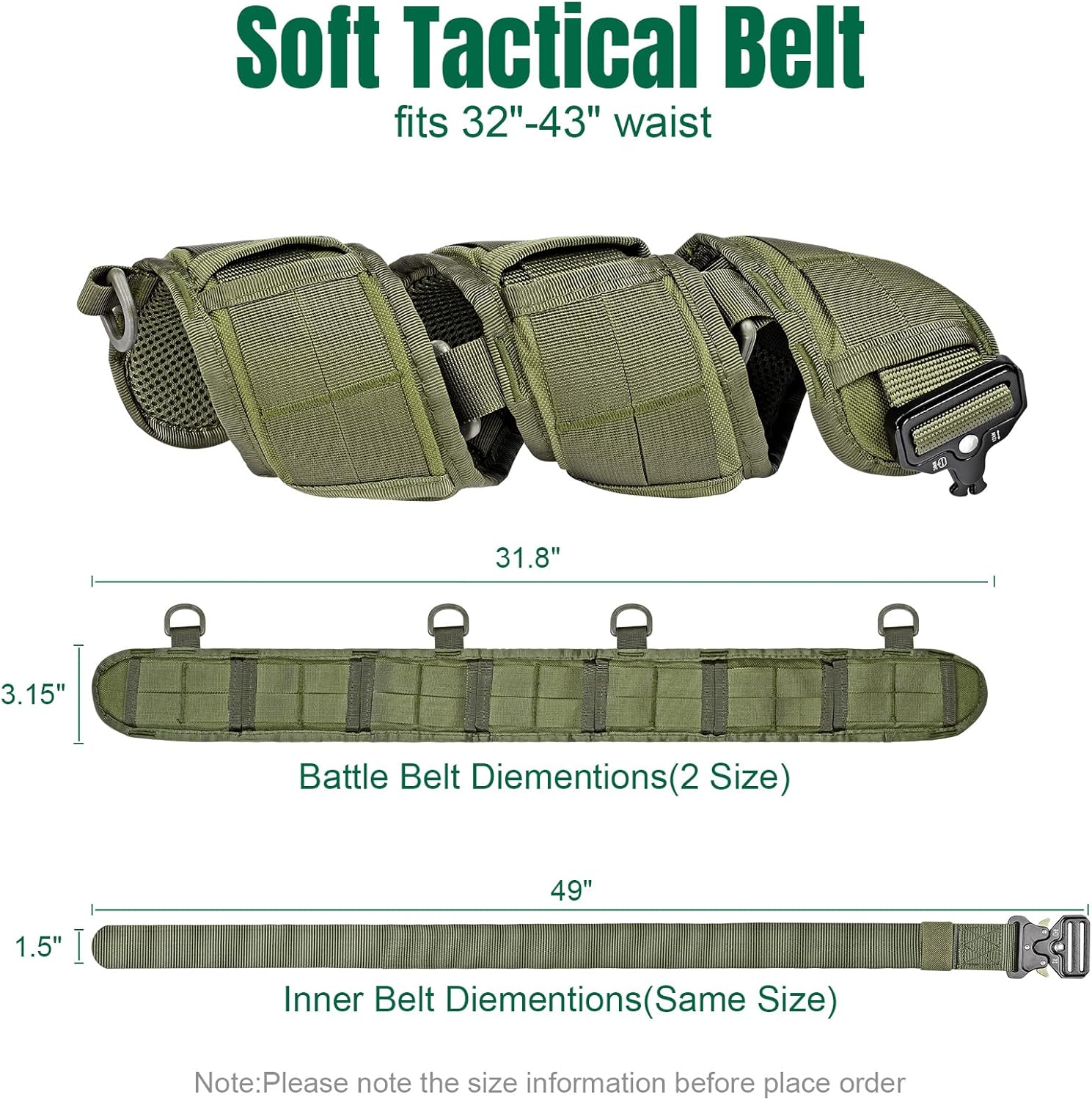 Tactical Battle Belt Set, Slim Airsoft Molle Belt, Shooting Hunting Game Belts with Metal Quick-Release Buckle, Tactical Molle Pouch Included, Army Green : Sports & Outdoors