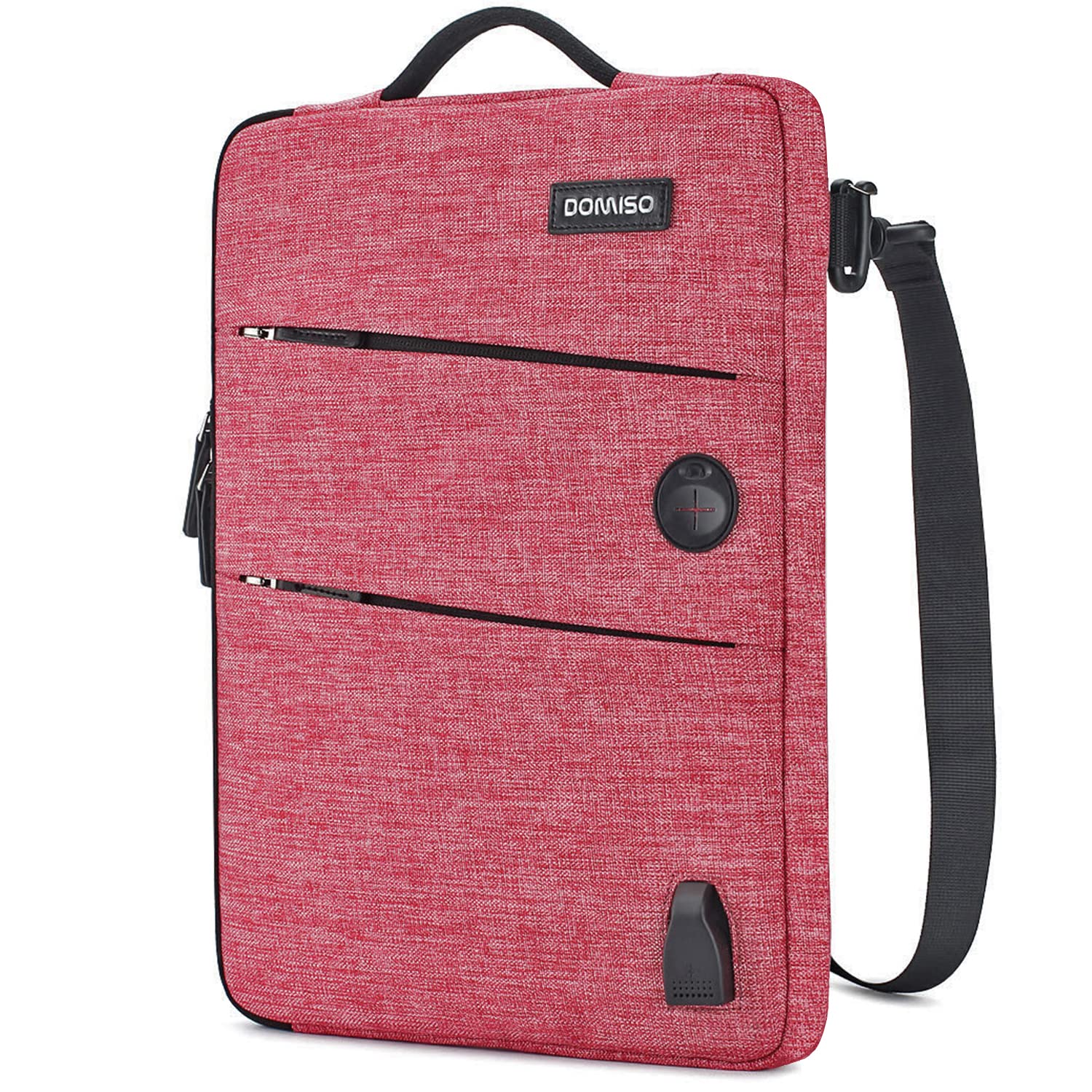 DOMISO10.1 Inch Waterproof Laptop Sleeve Canvas with USB Charging Port Headphone Hole for 10.1-10.5 Inch Laptops/eBooks/Tablets/iPad Pro/iPad Air/Lenovo Yoga Book/Acer, Red