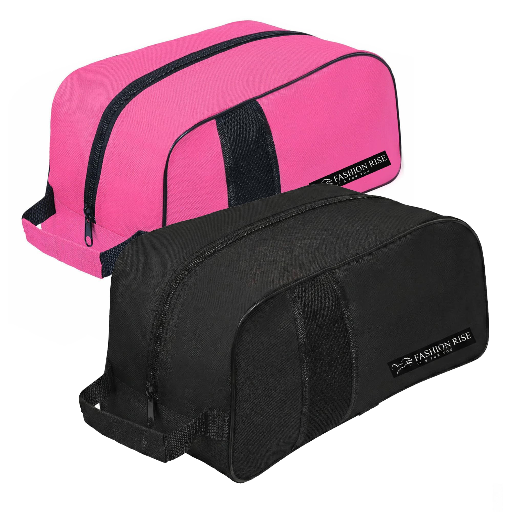 Waterproof Sports Boot/Shoe/Travel Bag for Football Cricket Rugby Golf Toiletry Gym for Men/Women (Black & Pink, 2 Pcs) โ image 1