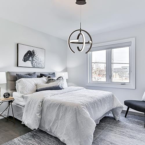 Miniatura 2 de Kinglong Candelabro LED moderno negro, lámpara colgante redonda de 4000 K para comedor, cocina, isla, dormitorio, sala de estar, vestíbulo, escalera