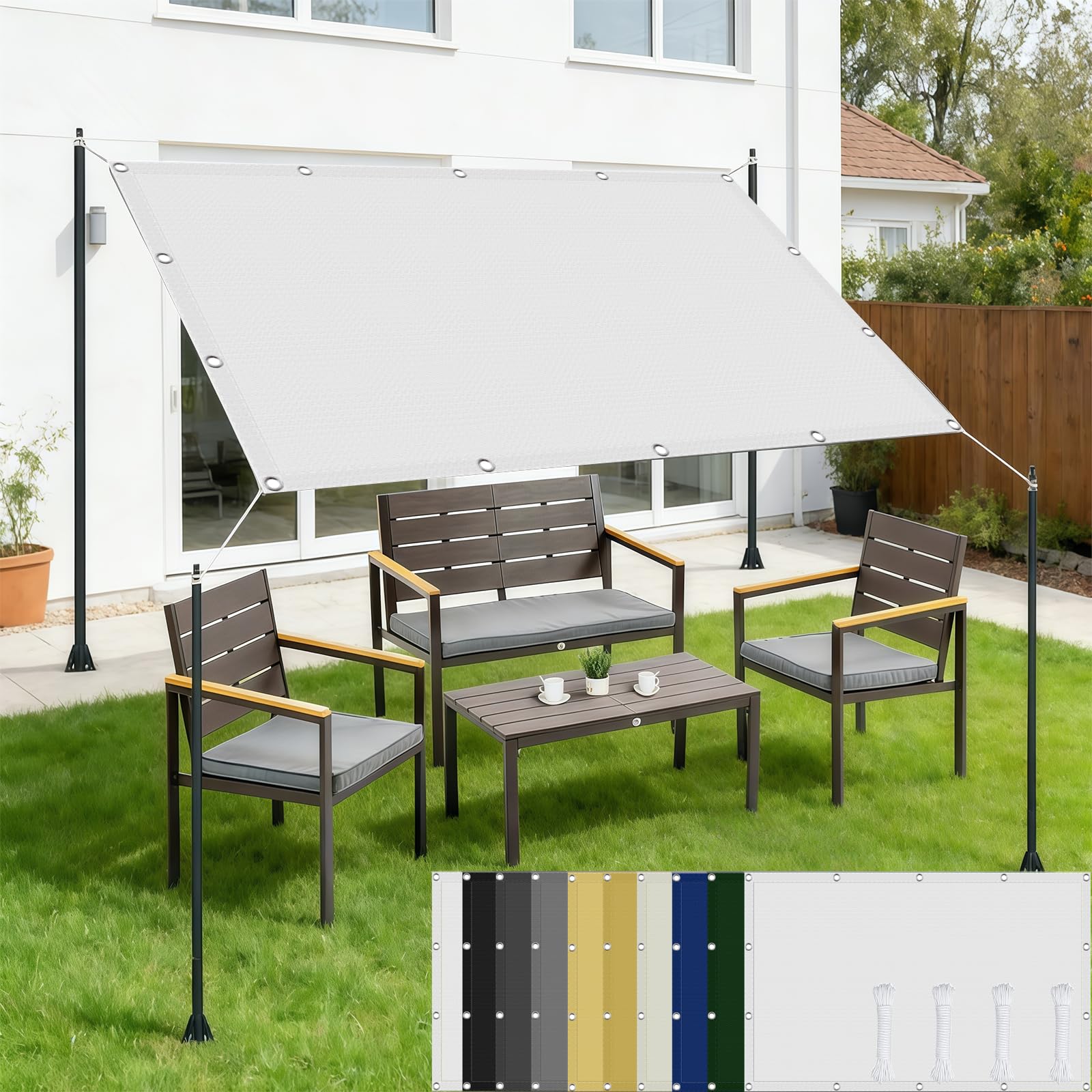 Voile ombrage blanc 140x450 cm en polyester anti-déchirure