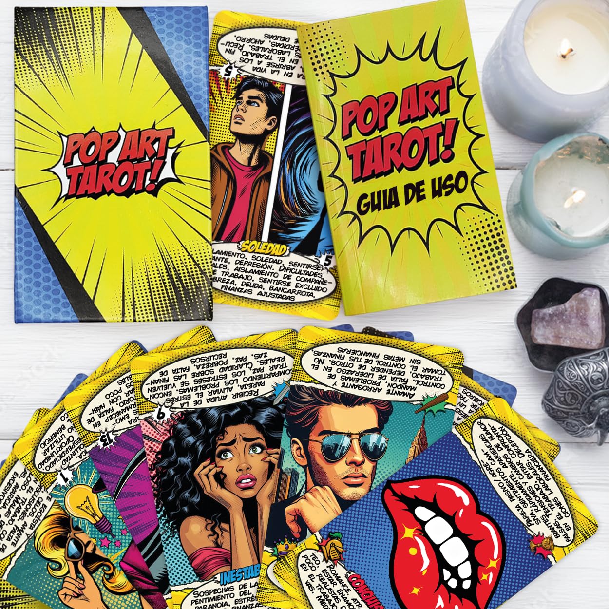 Tarot Pop Art - Cartas de Tarot Español – 78 Cartas con Significados y Guía Ilustrada – Caja Magnética – Ideal para Principiantes y como Regalo (Español)