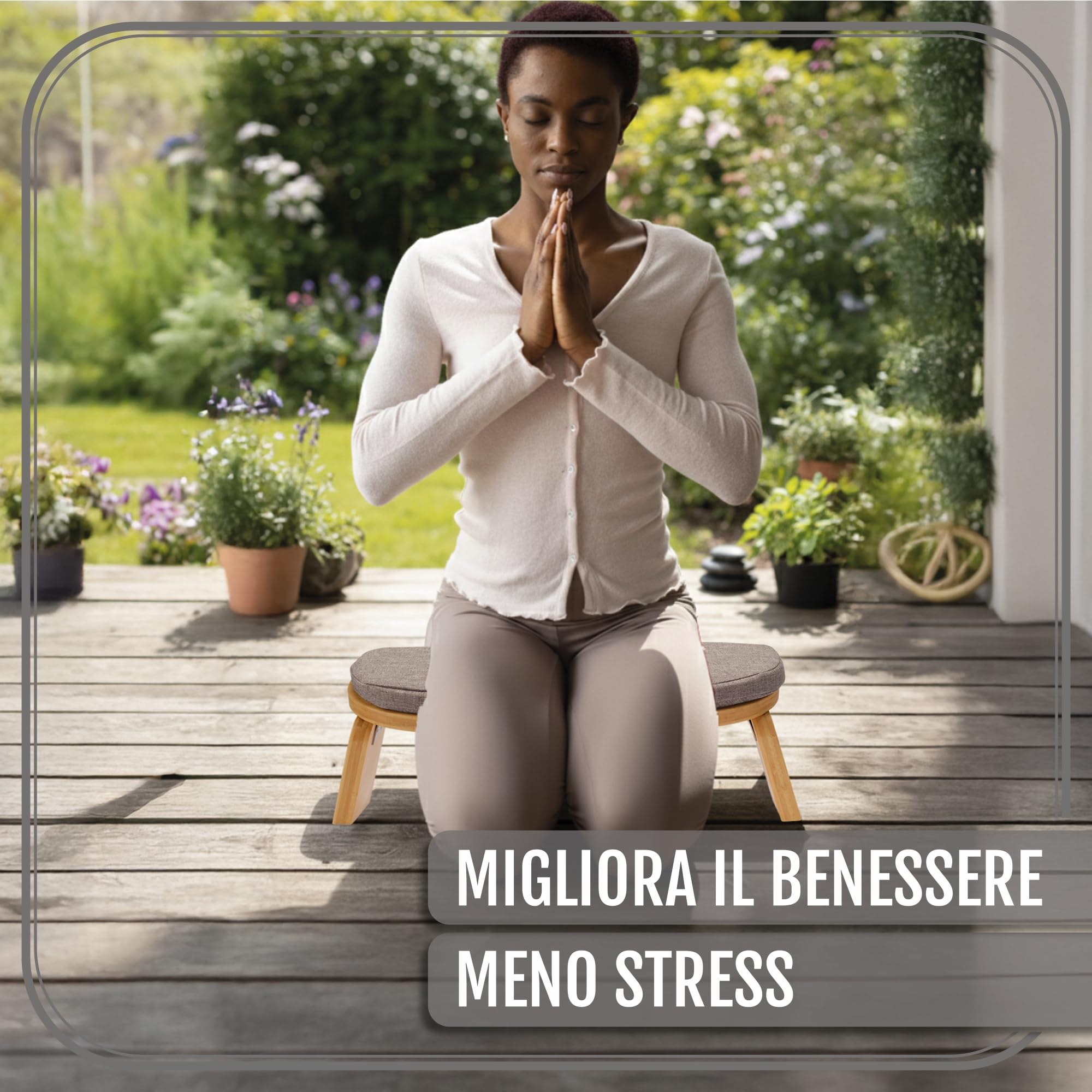 Panca da Meditazione Pieghevole 44x18 cm con Cuscino, Sgabello Yoga in Bambù Ergonomico, Panca Meditazione Sostenibile per Consapevolezza e Sollievo alle Ginocchia