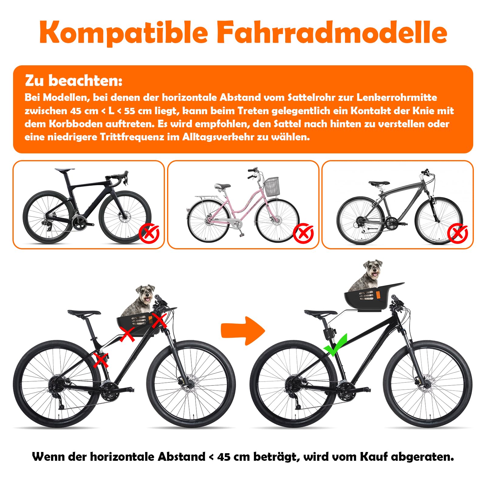 Hundekorb Fahrrad Vorne bis 12KG, Hundefahrradkorb mit Robuste sichere Bodenplatte, wasserdichtem kratzfestem Nylon-Sitzkissen und beschichtetem Metallverschluss für kleine&mittelgroße Hunde