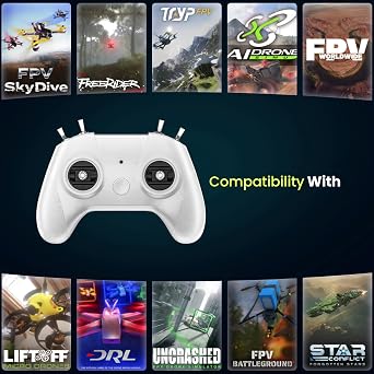 STARDRONE S8 FPV Flight Simulator Controller -Anti-Slip PU Handle, 8 Channel Metal Joystick, Ergonomic Design for DRL/Uncrashed/Liftoff/DCL Beginner Pilots (Mode 2, White)