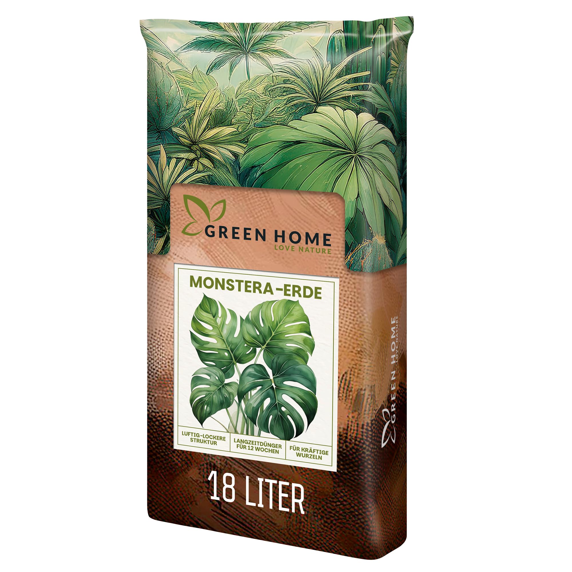 Green Home Monstera Erde 18L – Premium Substrat für Monstera, Aroiden & Tropische Zimmerpflanzen; optimale Drainage, Langzeitnährstoffversorgung & pH‑Balance. Für Umtopfen & Hydrokultur ideal!