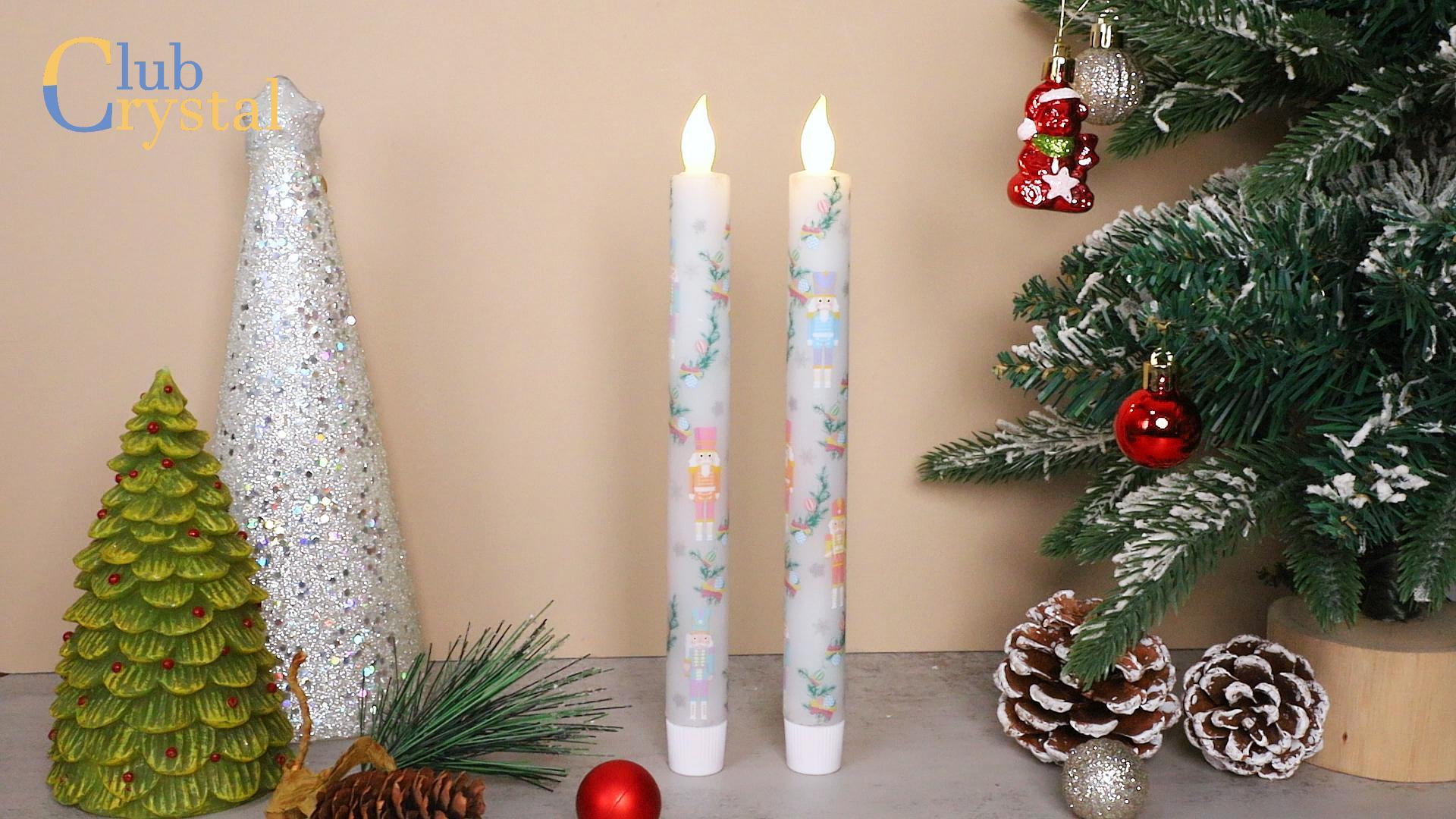 Image of Crystal Club Christmas Nutcracker Flameless Taper Candles with Remote & Timer, Battery Operated Taper Candles, Candy Colored Decal Real Wax Flickering LED Candlesticks for Holiday Christmas Home Decor