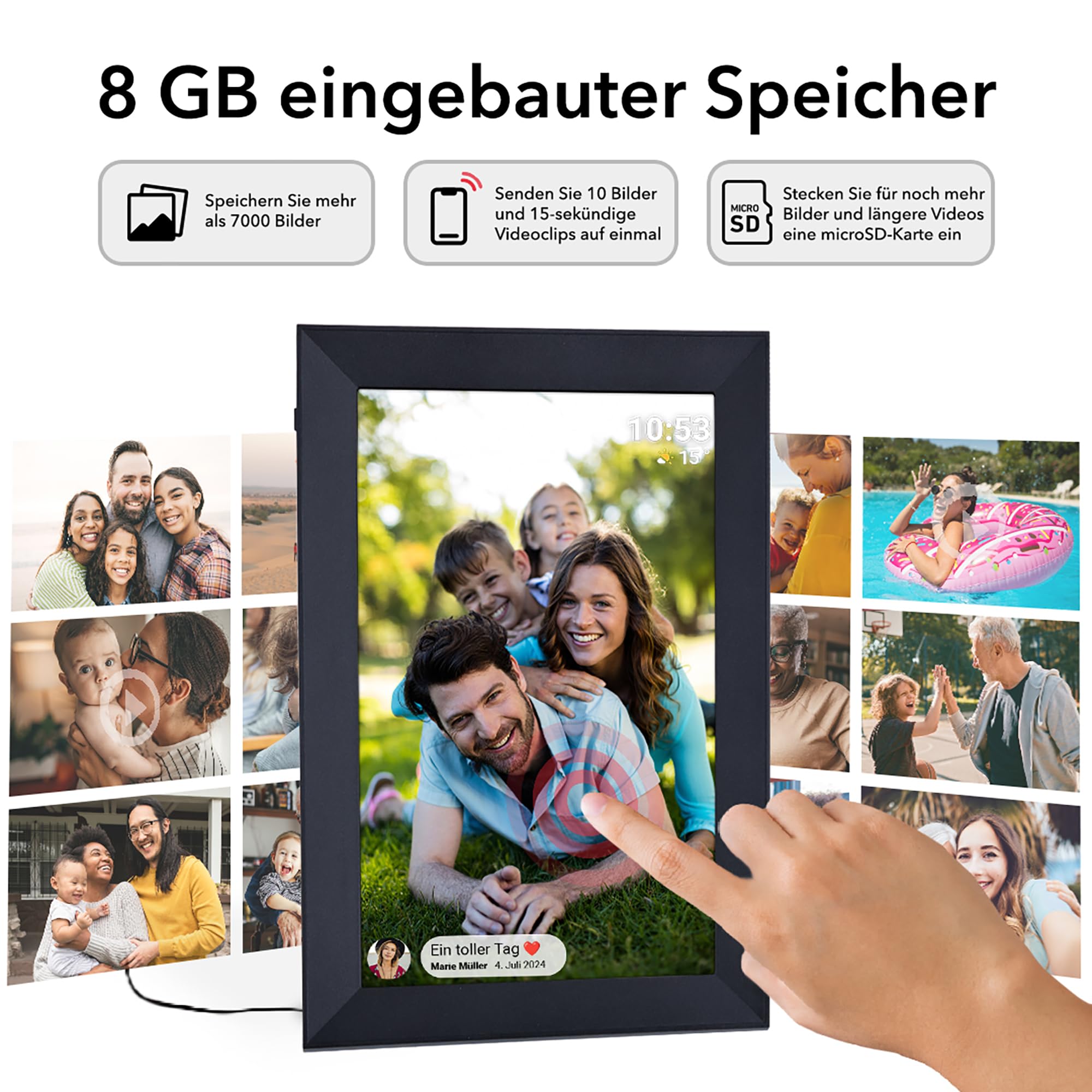 Rollei Smart Frame WiFi 103 czarna – 10,1 cala Touch – WiFi – ramka na zdjęcia z aplikacją Frameo do szybkiego i łatwego udostępniania zdjęć lub filmów | panel IPS, wiele funkcji, gniazdo microSD