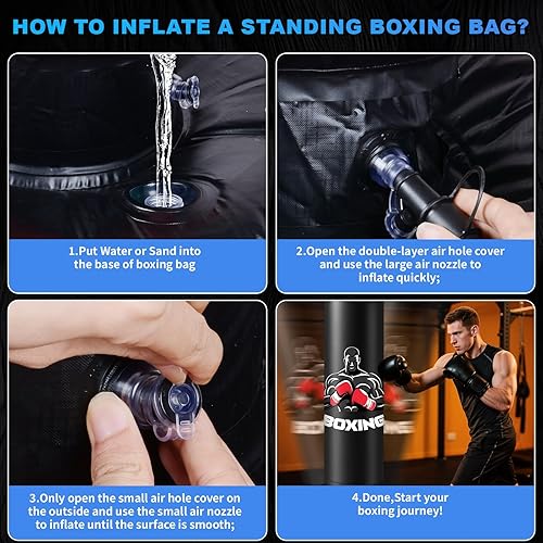 Miniatura 7 de Saco de boxeo para adultos con soporte, bolsa de boxeo pesada de 71 pulgadas con guantes de boxeo y bomba, bolsas de kickboxing para hombres,