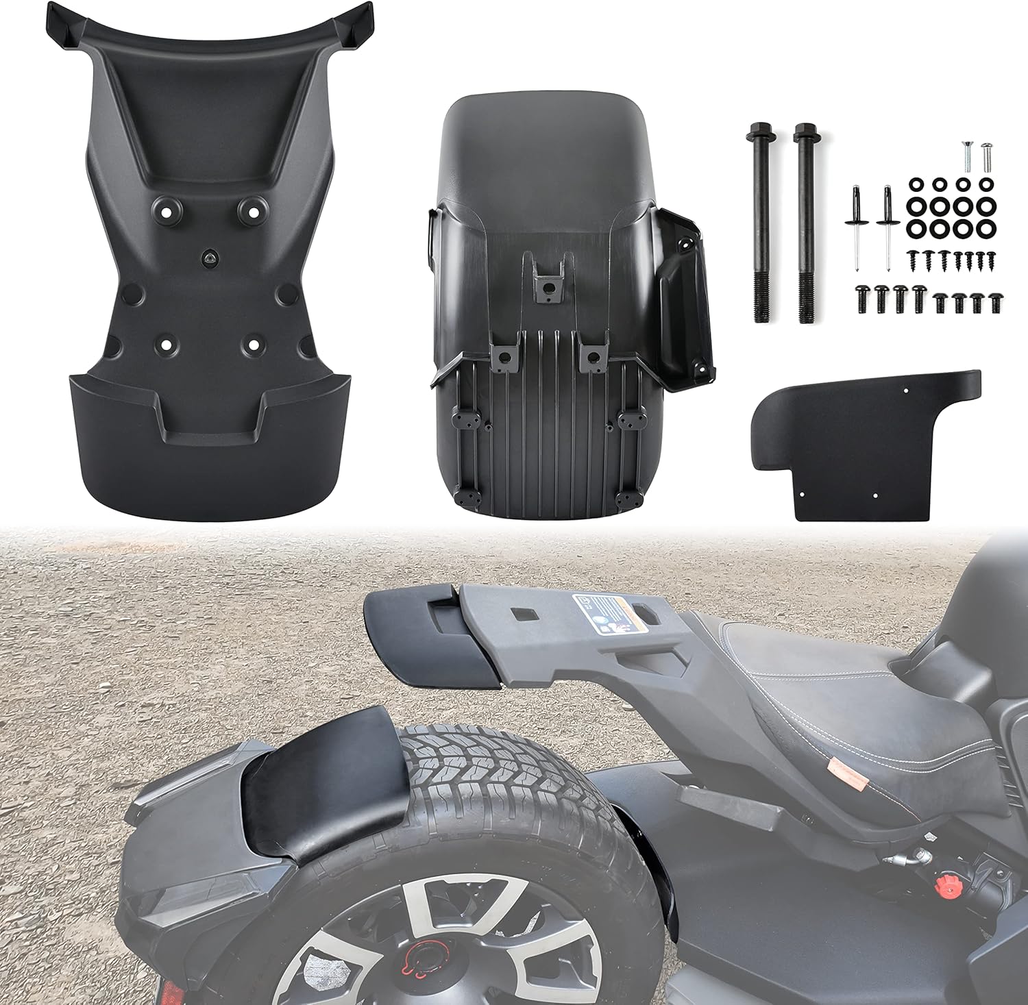 SAUTVS Rear Fender for Can Am Ryker, Rear Mud Flaps Mud Guards Rally Fender for Can-Am Ryker 600 900 Sport & Rally Edition All Models Accessories (3PCS, Replace 219400963)