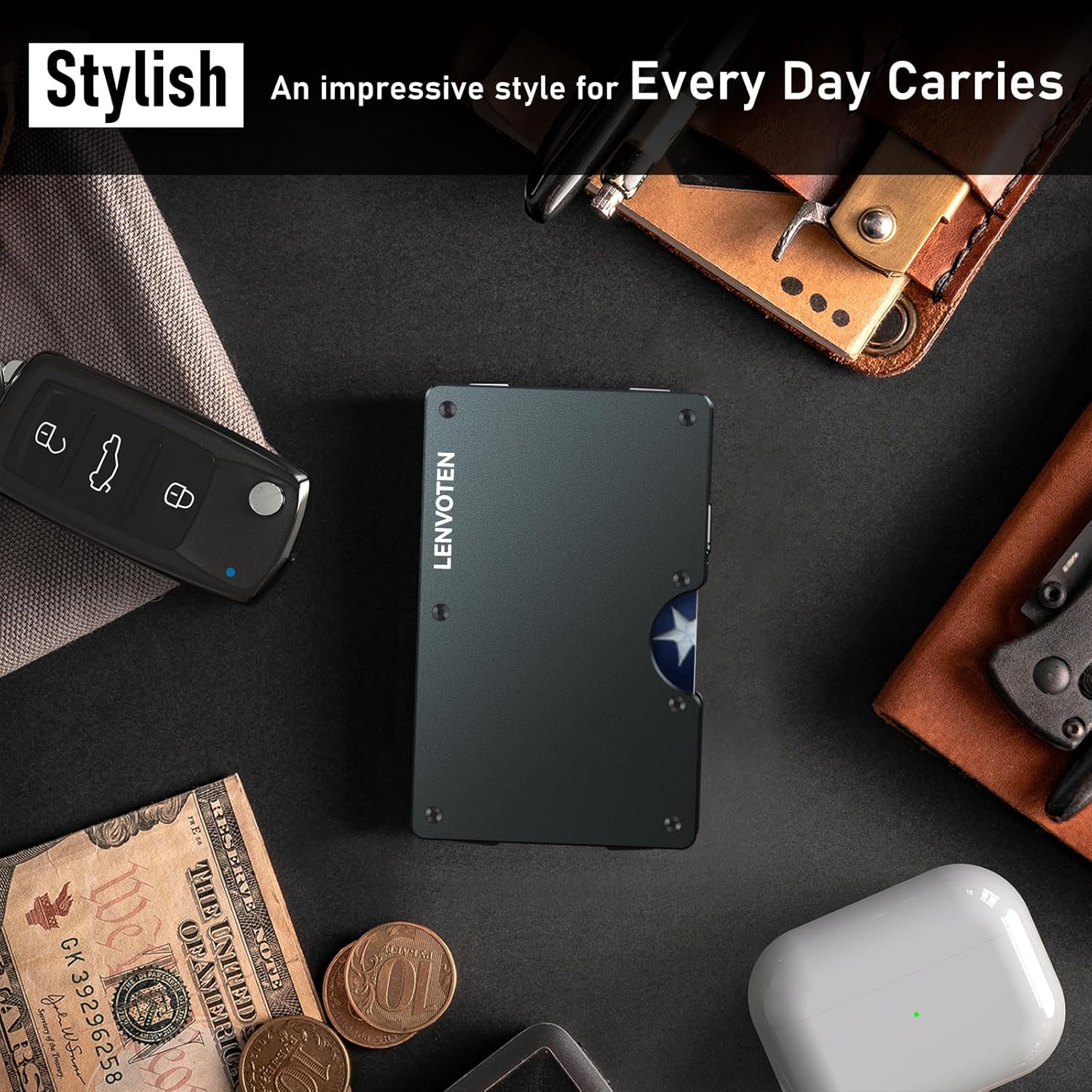 Lenvoten Credit Card Holder & Money Clip Wallets for Men-Slim RFID Blocking Men's Wallet Business Card Holder Mens Gifts Ideas (S4L-Matte Grey)