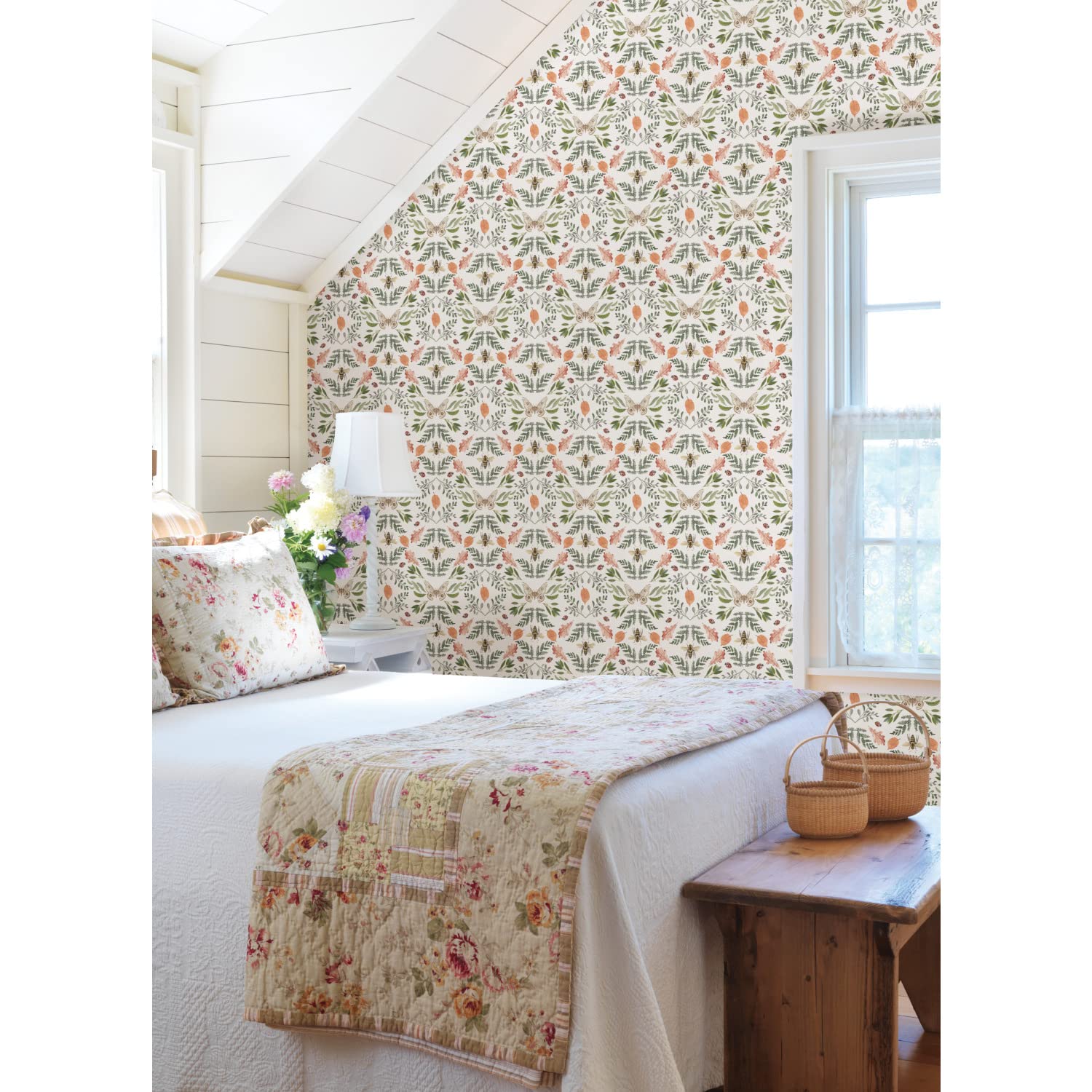 RoomMates RMK12470PLW Off-White Penny Lane Forest Cottage Bee and Butterfly