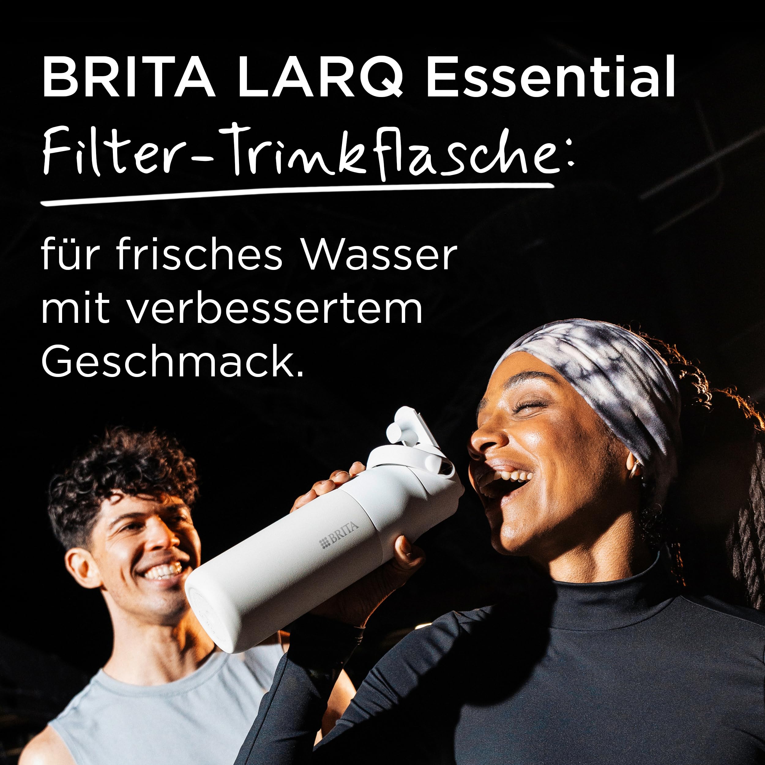 BRITA LARQ Essential Filter Trinkflasche mit Strohhalm grün (1 Liter) | Edelstahl Wasser-Flasche, doppelwandige Isolierung (24h kalt), Aktivkohle Wasserfilter, filtert PFAS, Chlor & mehr